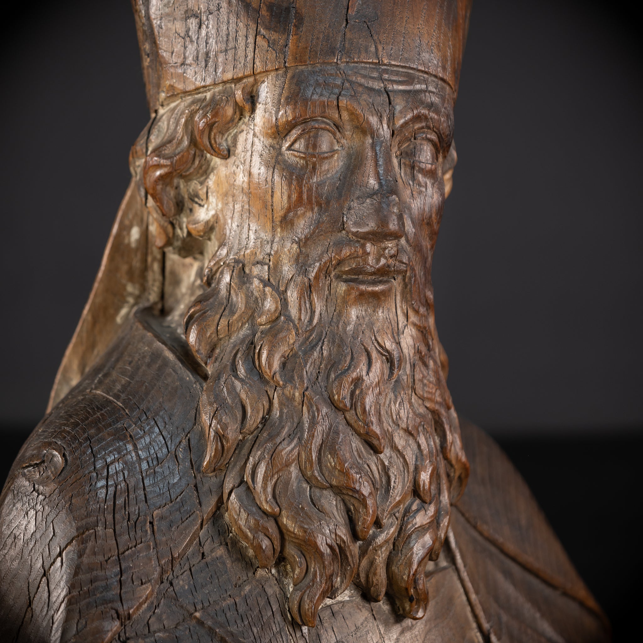 Saint Augustine of Hippo Wooden Bust Statue | 1600s Antique | 23.6" / 60 cm