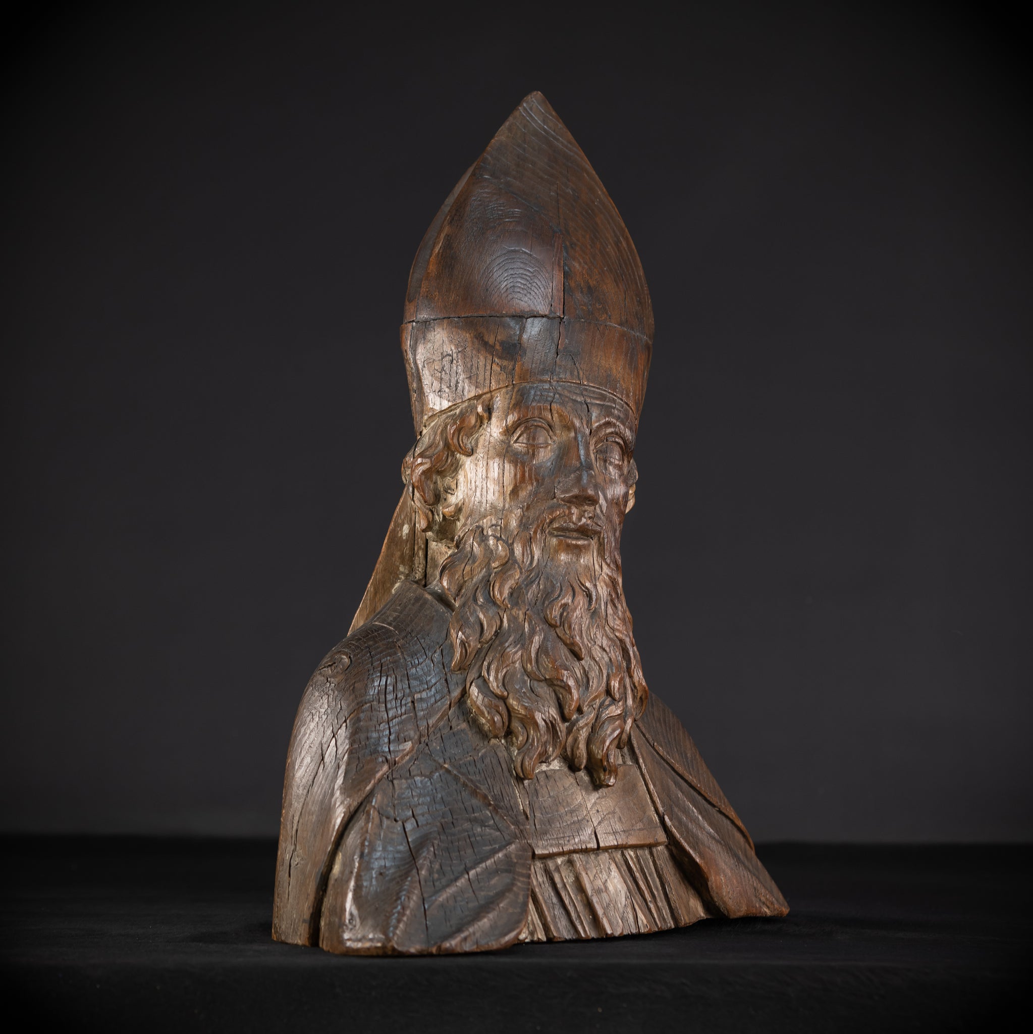 Saint Augustine of Hippo Wooden Bust Statue | 1600s Antique | 23.6" / 60 cm