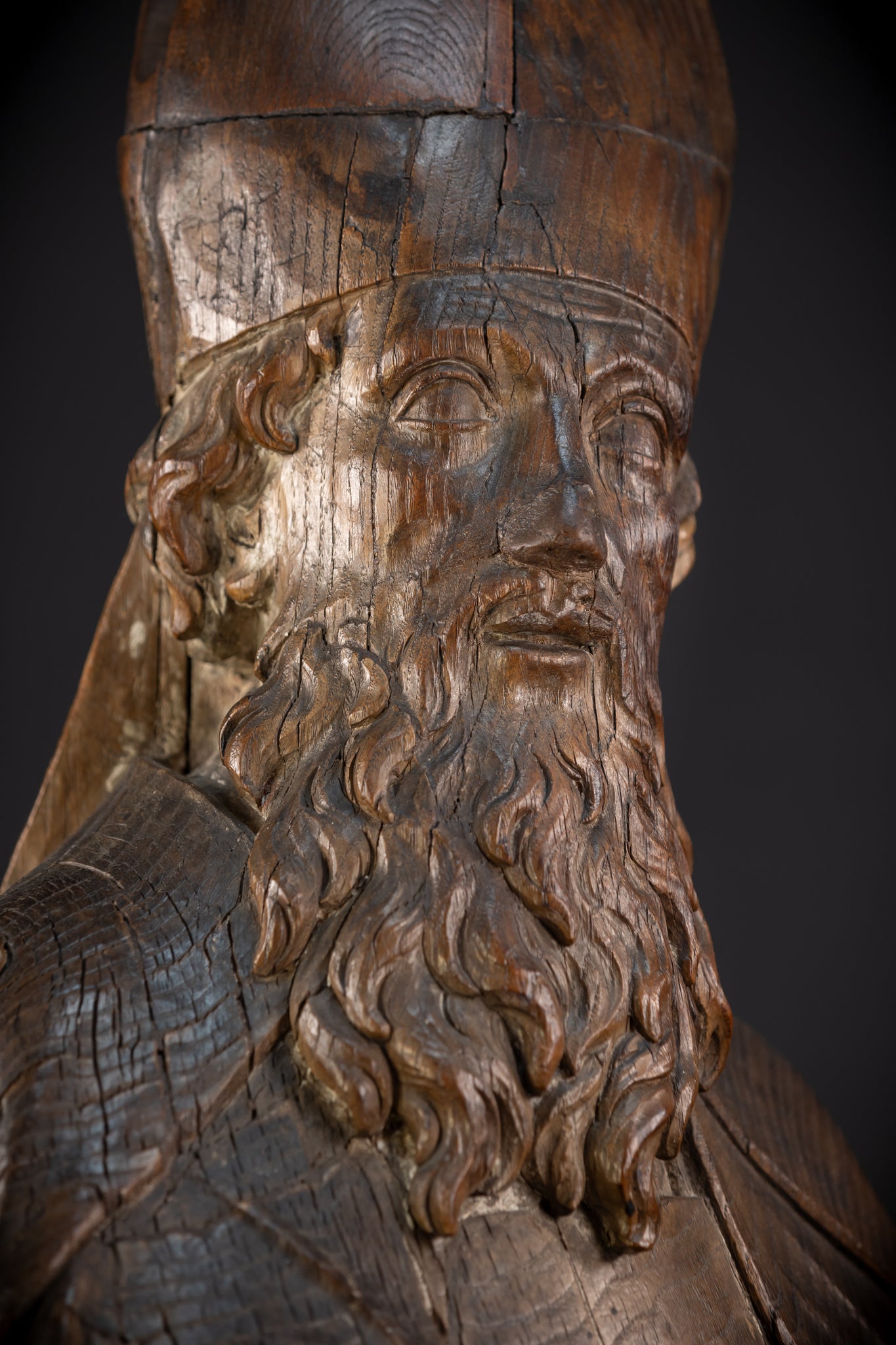 Saint Augustine of Hippo Wooden Bust Statue | 1600s Antique | 23.6" / 60 cm