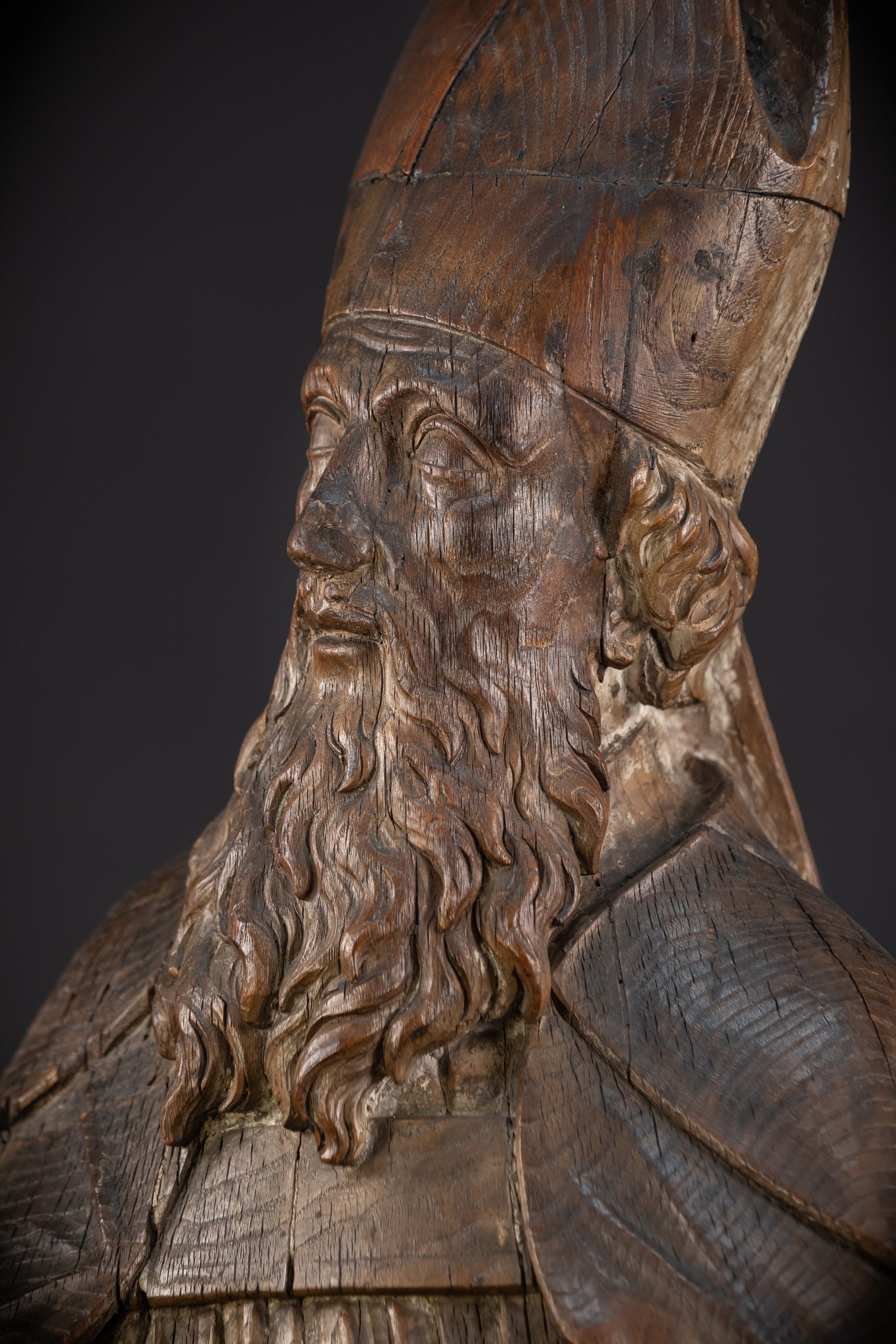 Saint Augustine of Hippo Wooden Bust Statue | 1600s Antique | 23.6" / 60 cm