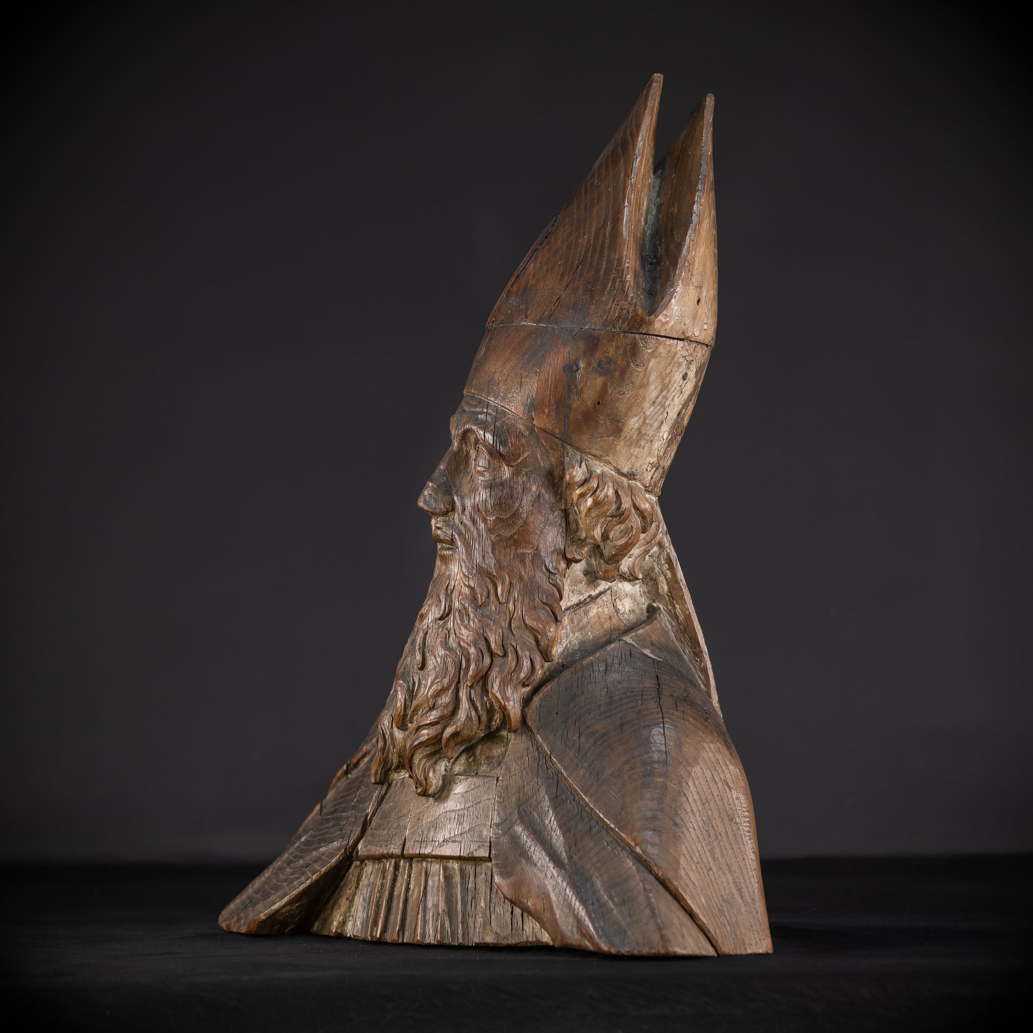 Saint Augustine of Hippo Wooden Bust Statue | 1600s Antique | 23.6" / 60 cm