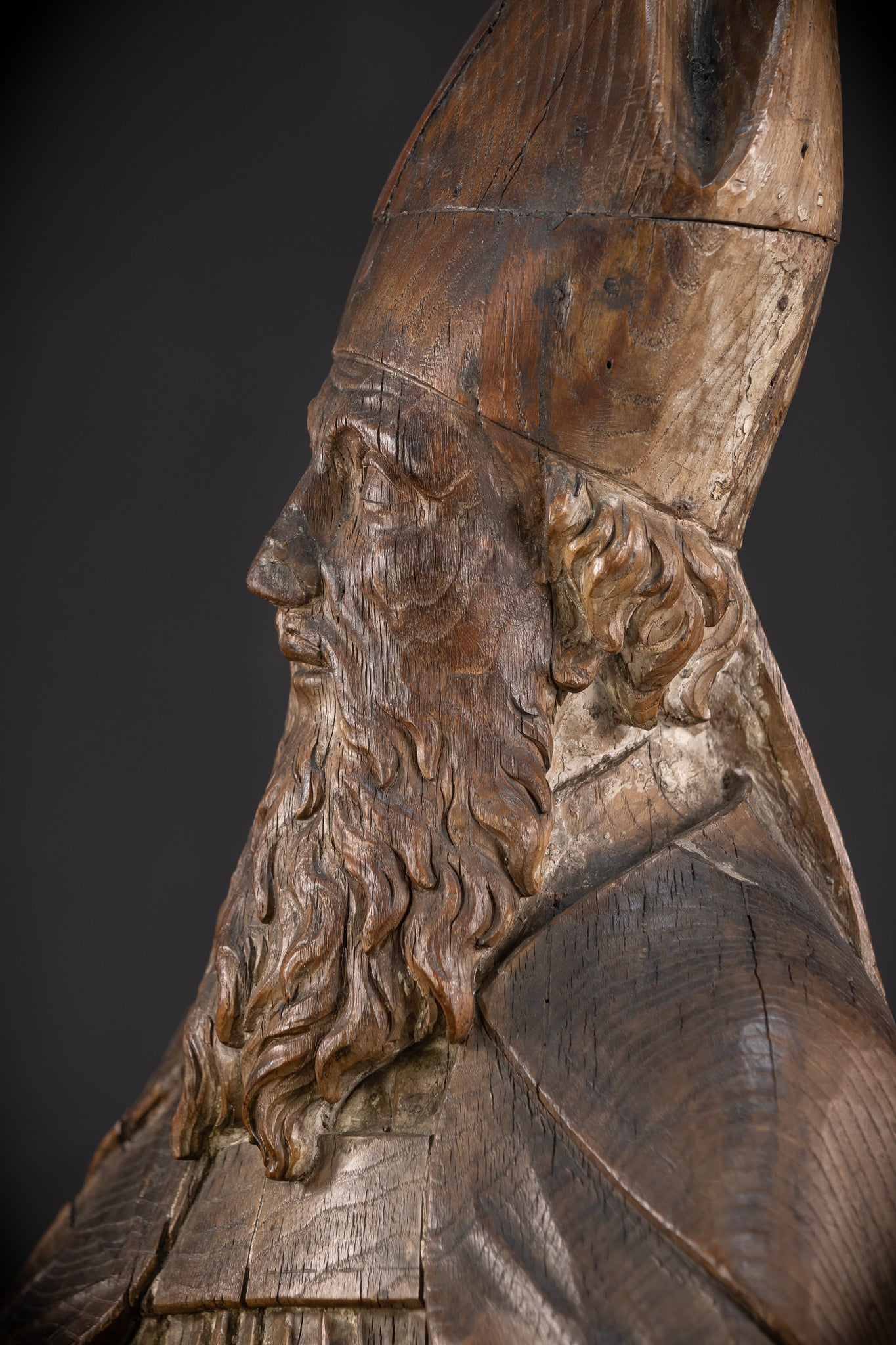 Saint Augustine of Hippo Wooden Bust Statue | 1600s Antique | 23.6" / 60 cm