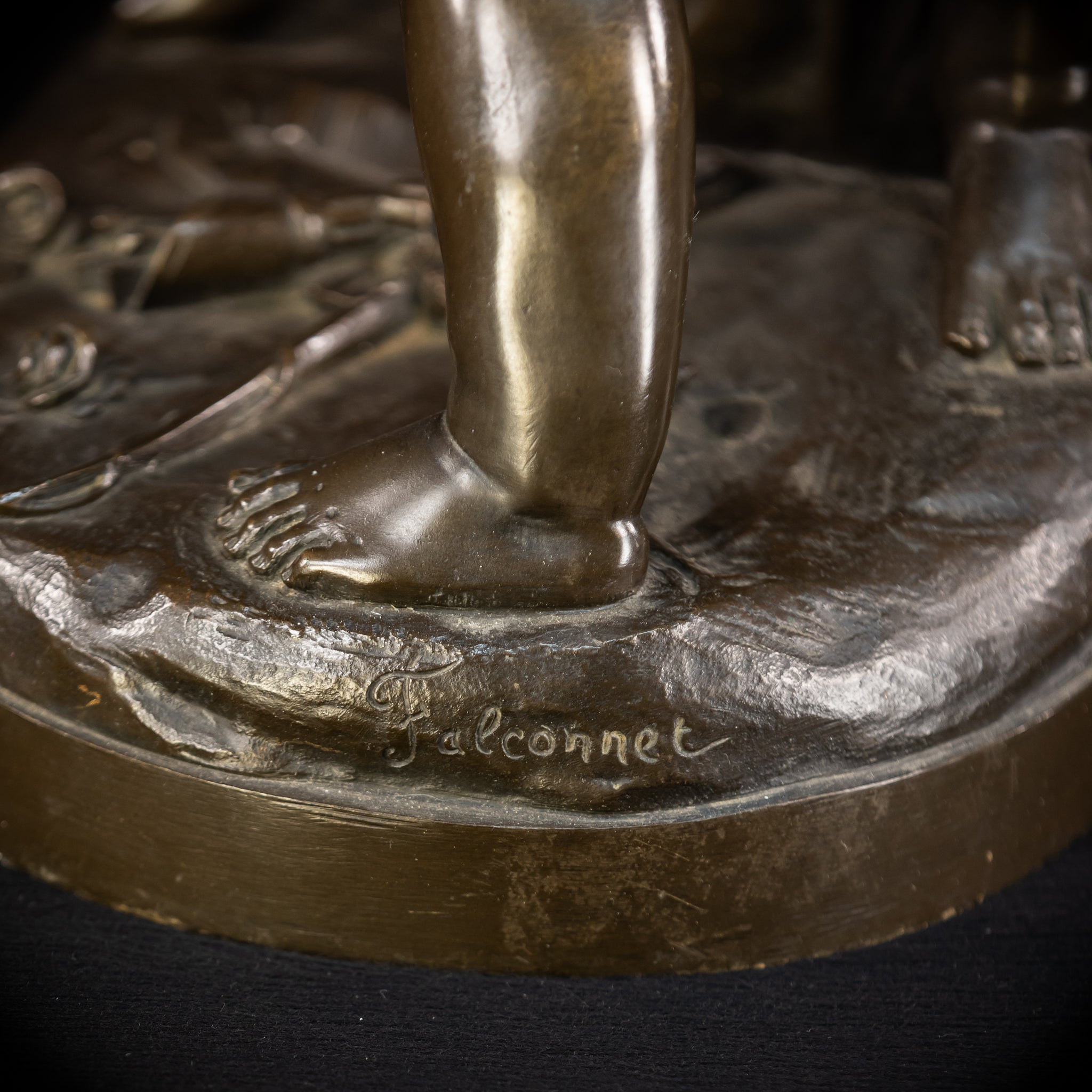 Bronze Sculpture Cupid Fighting Over Heart | Etienne-Maurice Falconet | 1800s Antique | 18.3"