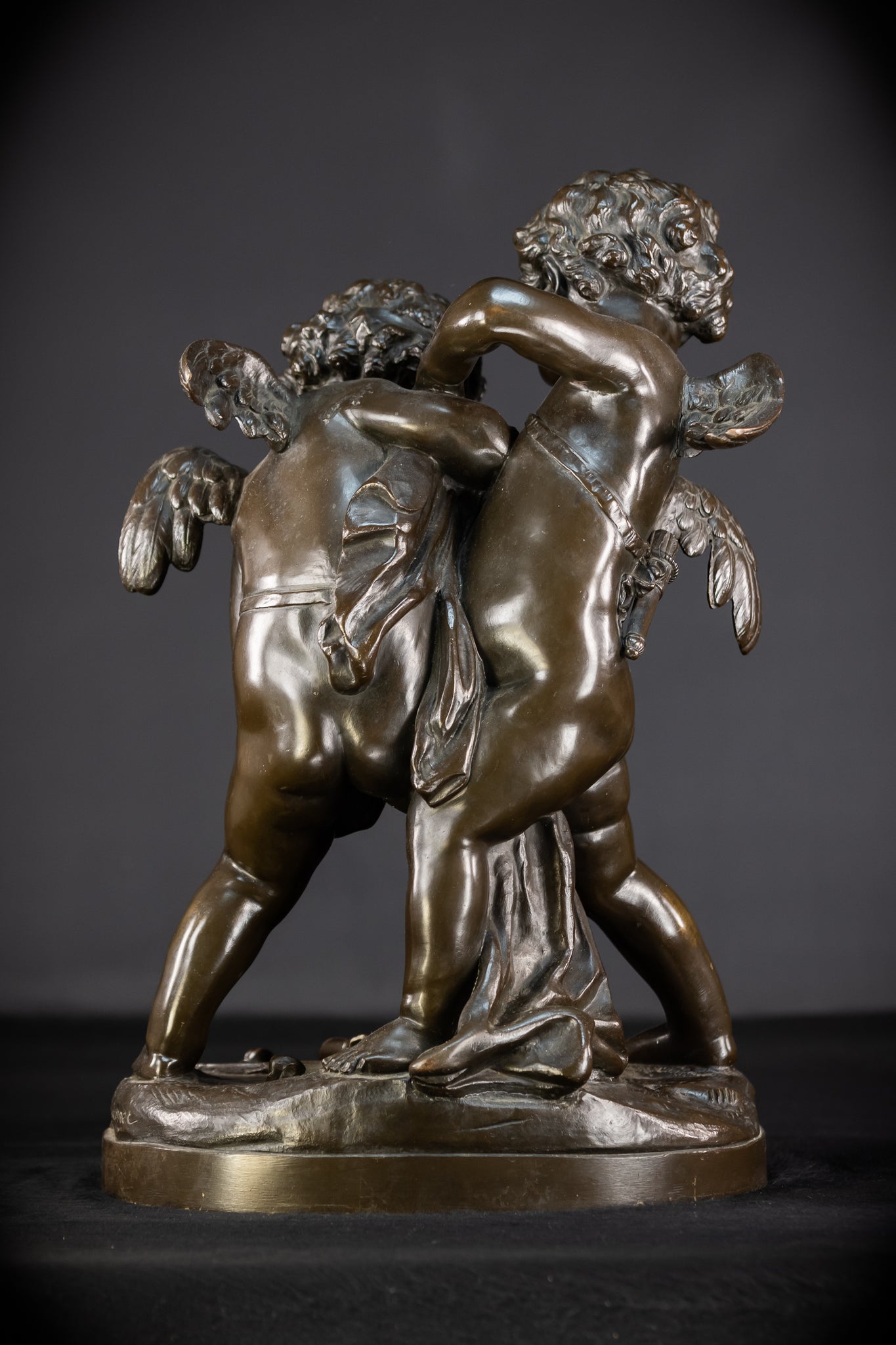 Bronze Sculpture Cupid Fighting Over Heart | Etienne-Maurice Falconet | 1800s Antique | 18.3"