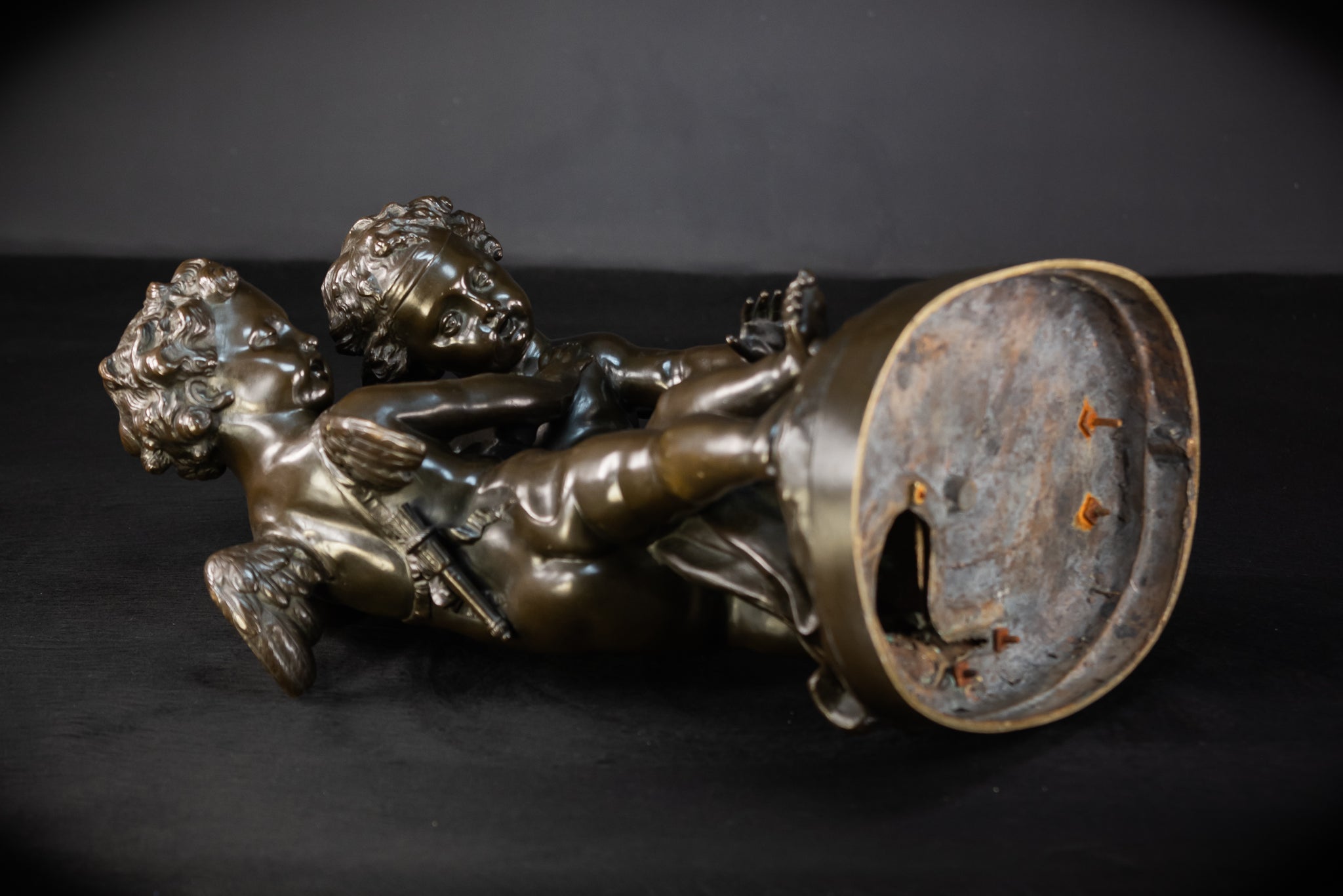 Bronze Sculpture Cupid Fighting Over Heart | Etienne-Maurice Falconet | 1800s Antique | 18.3"