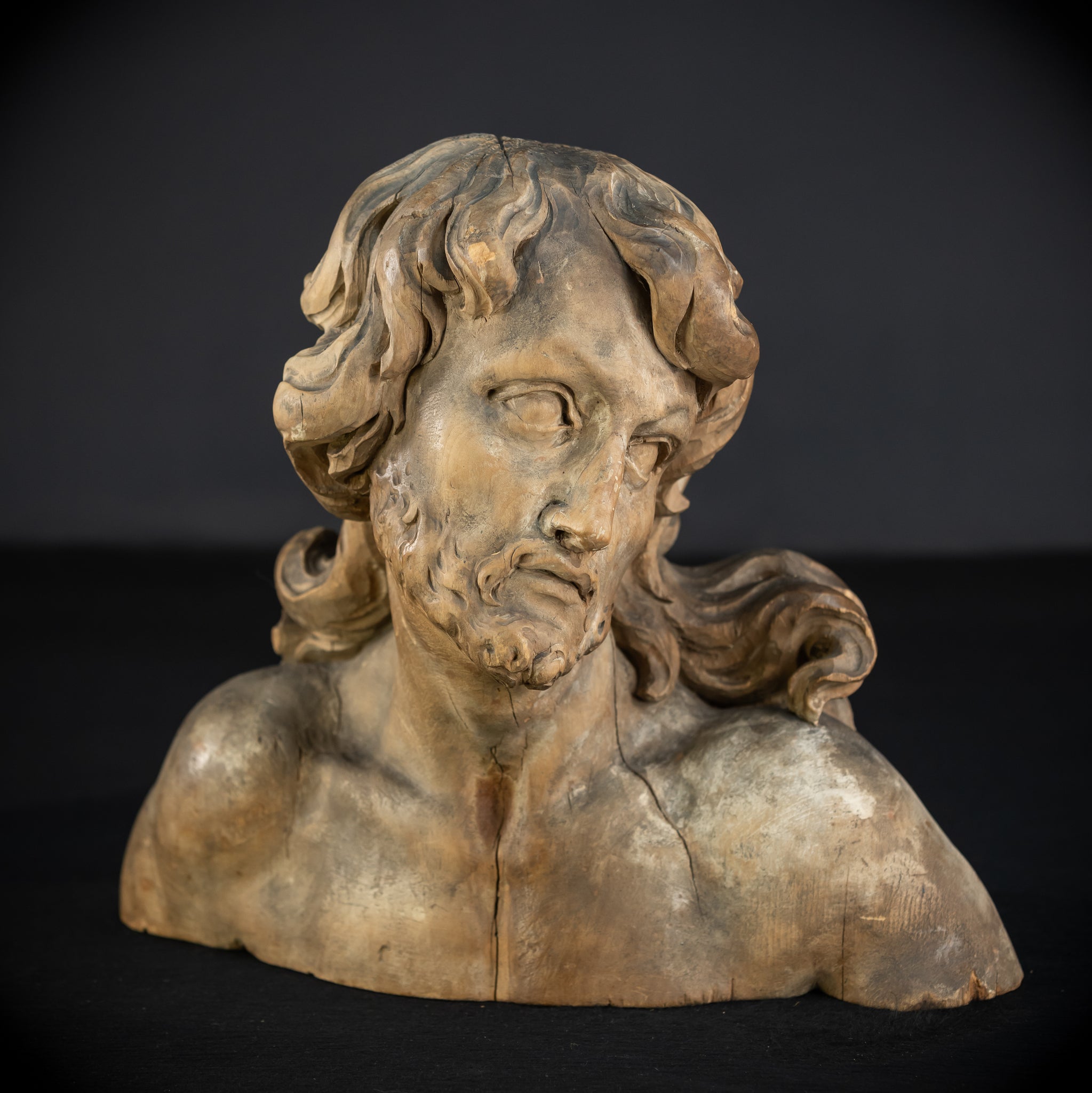 Jesus Bust Wood Carving | 16th Century Mannerism | 15" / 32.5 cm