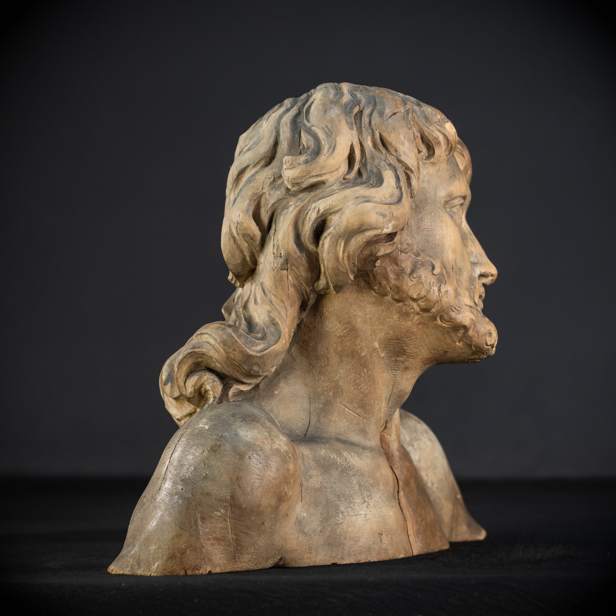 Jesus Bust Wood Carving | 16th Century Mannerism | 15" / 32.5 cm
