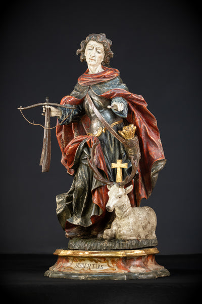 Saint Hubert Wood Statue | Early 1900s Antique | 27.2” / 69 cm