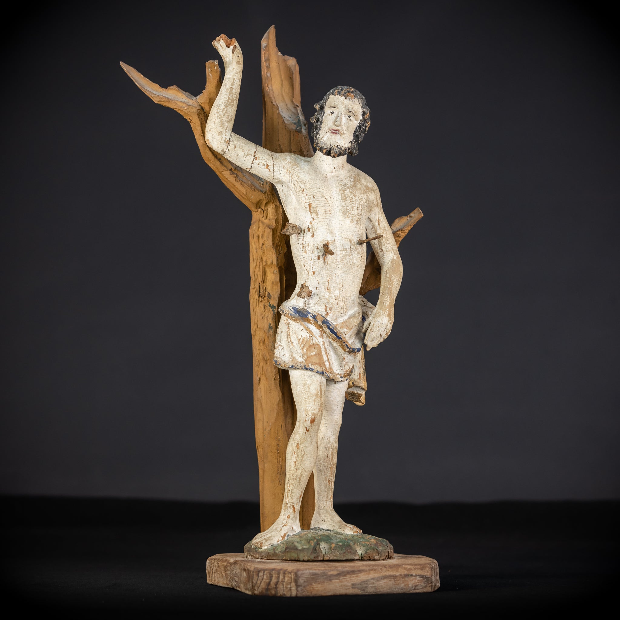 Saint Sebastian Wooden Sculpture | 1700s Antique | 17.9”