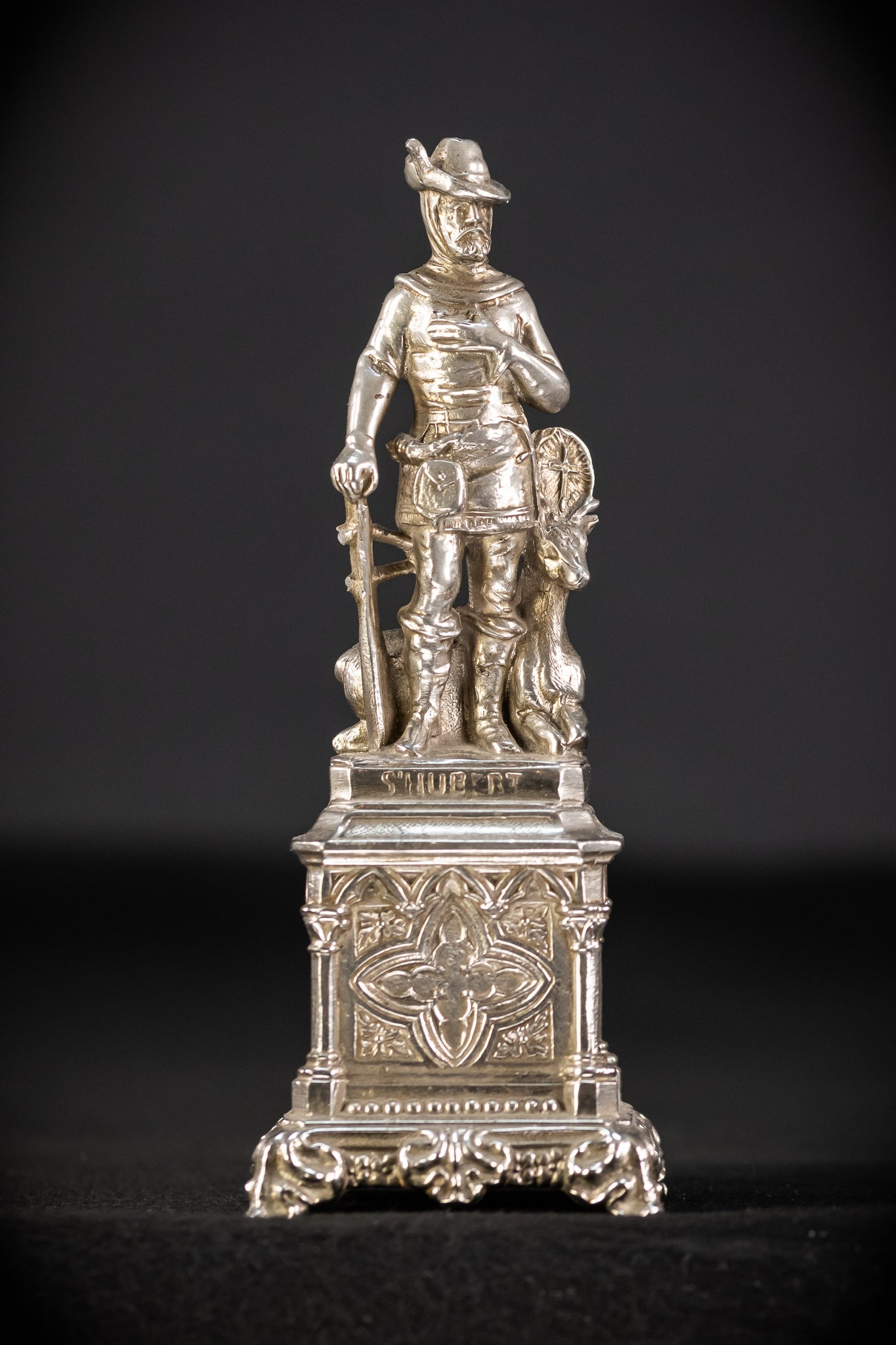 St Hubert Silvered Metal | Early 1900s Antique | 6.7” / 17 cm