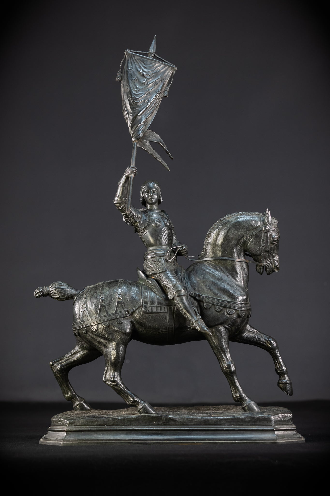 St Joan of Arc Bronze Sculpture by E Delabrierre | 1800s Antique 22.6"