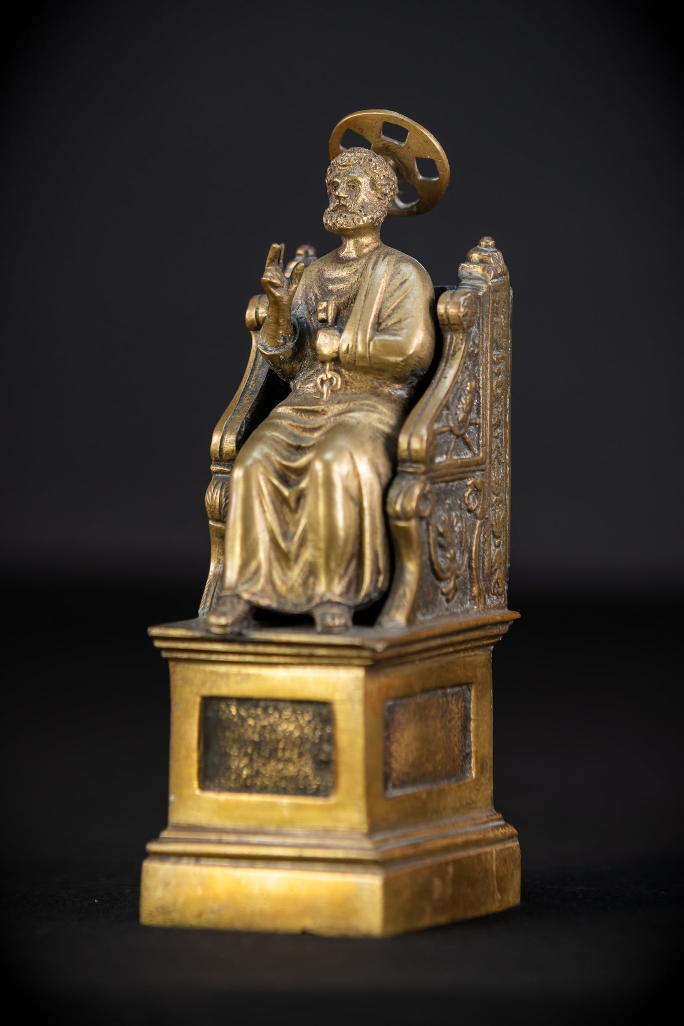 St Peter Bronze Statue | 1800s Antique | 7.1" / 18 cm