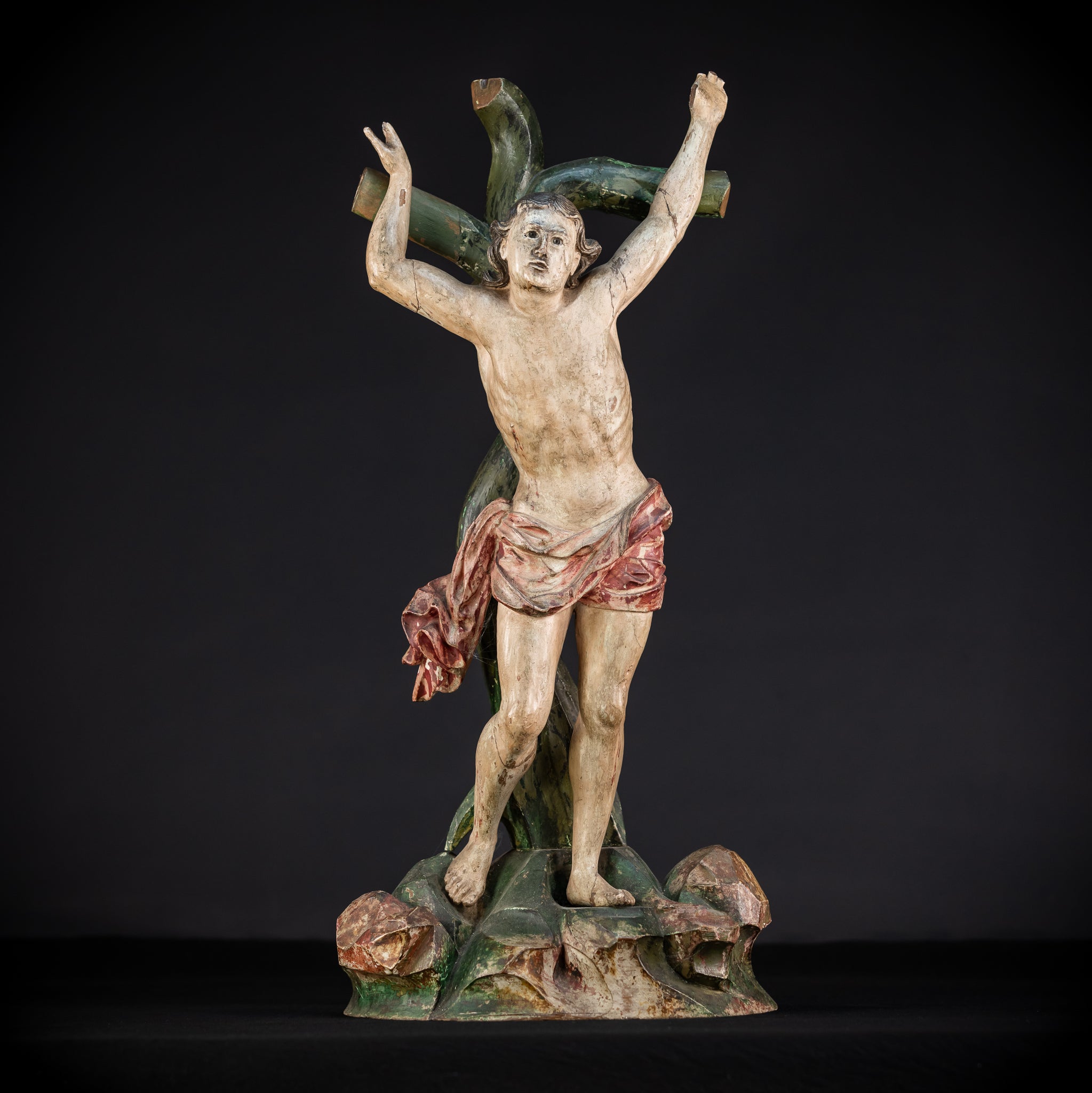 St Sebastian Wooden | 1600s Antique Glas Eyes | 23.6”