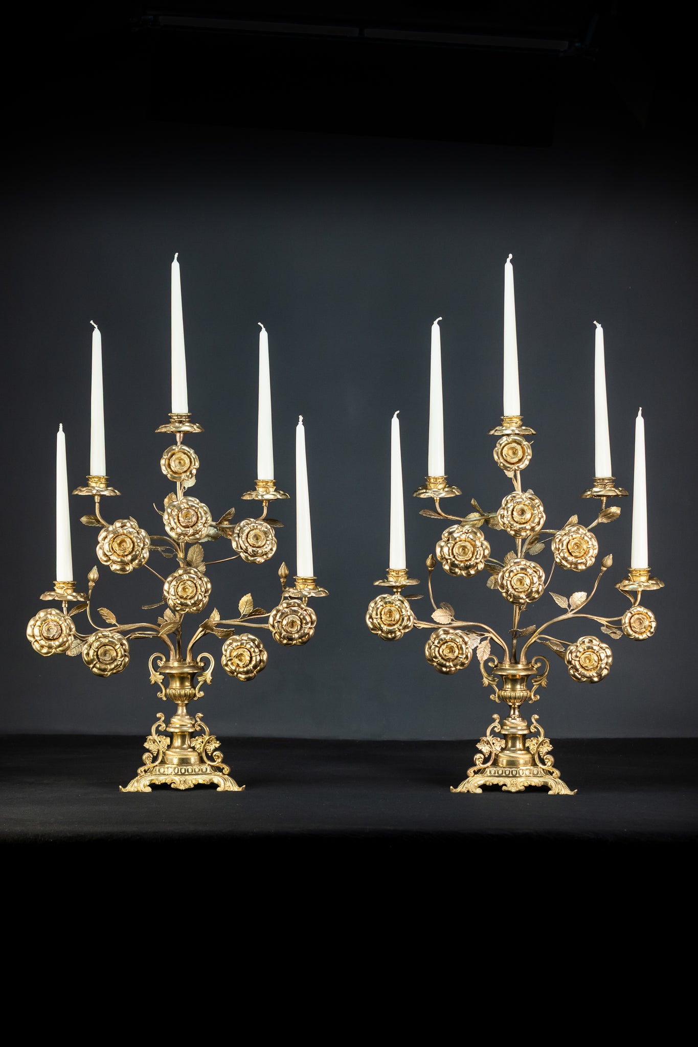 Two Gilded Bronze Baroque Candle Holders | 1800s Antique | 22" / 56 cm