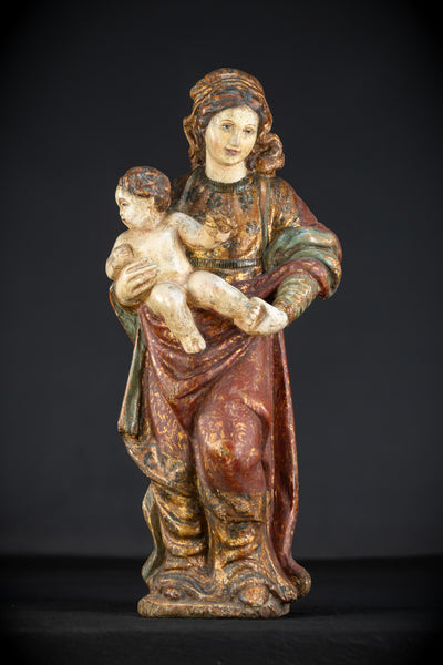 Virgin Mary with Infant Jesus Wooden Statue| France 1700s Baroque