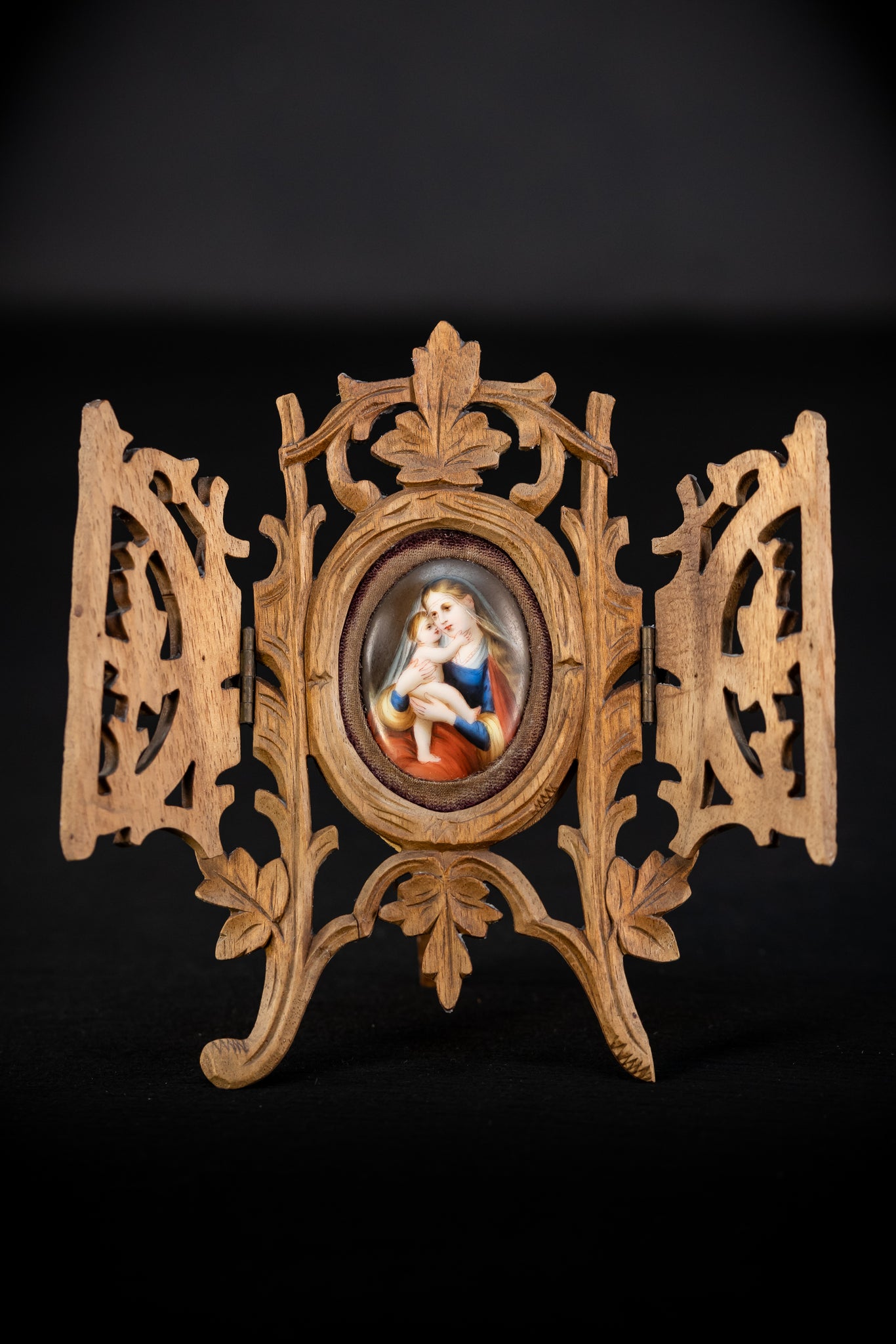 Madonna w Child Jesus Porcelain Painting Wood Frame Icon