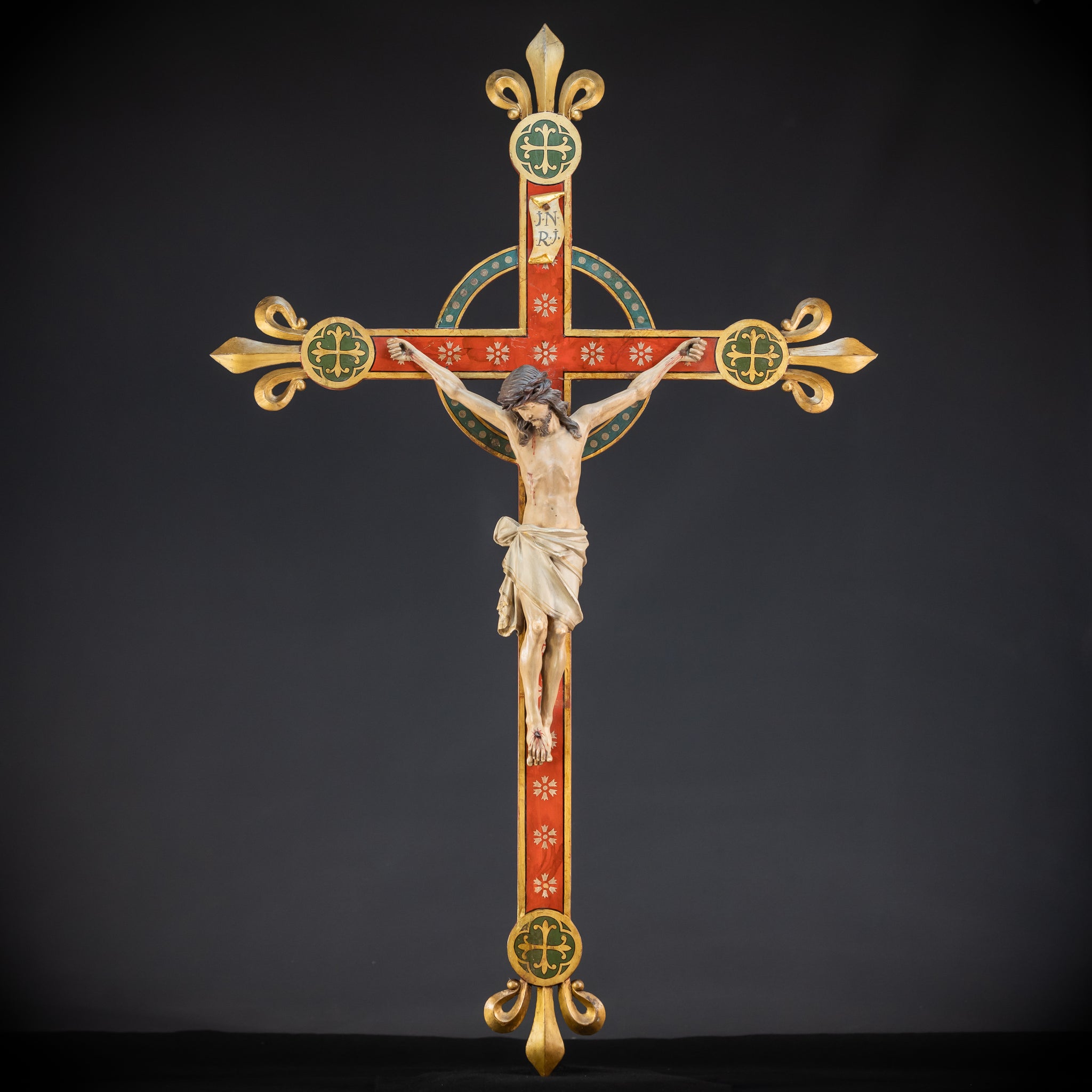 Antique Wood Carved Crucifix | 1800s Antique | 37.4 inches / 95 cm