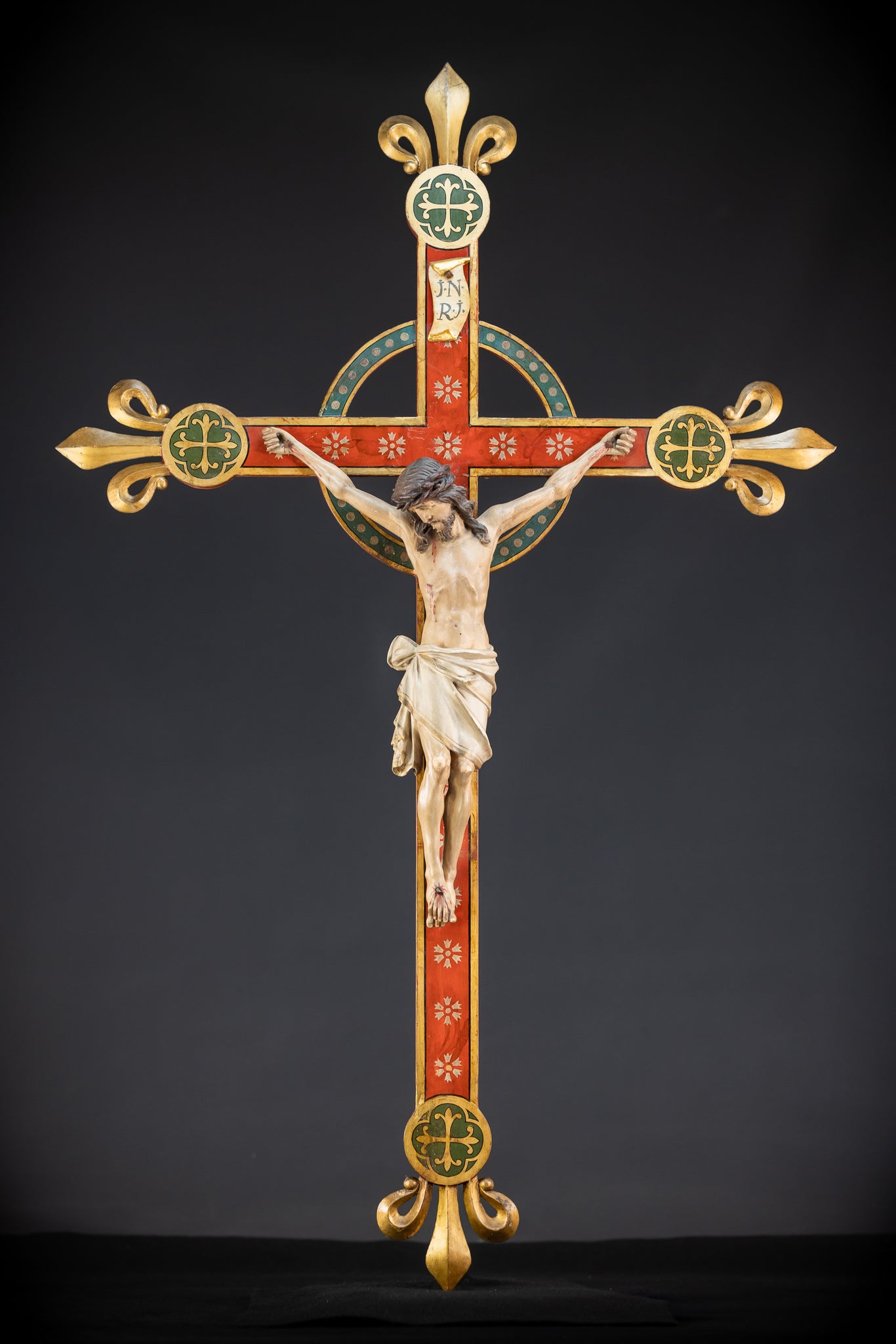 Antique Altar Crucifix | Wood Carved Jesus | 37.4"
