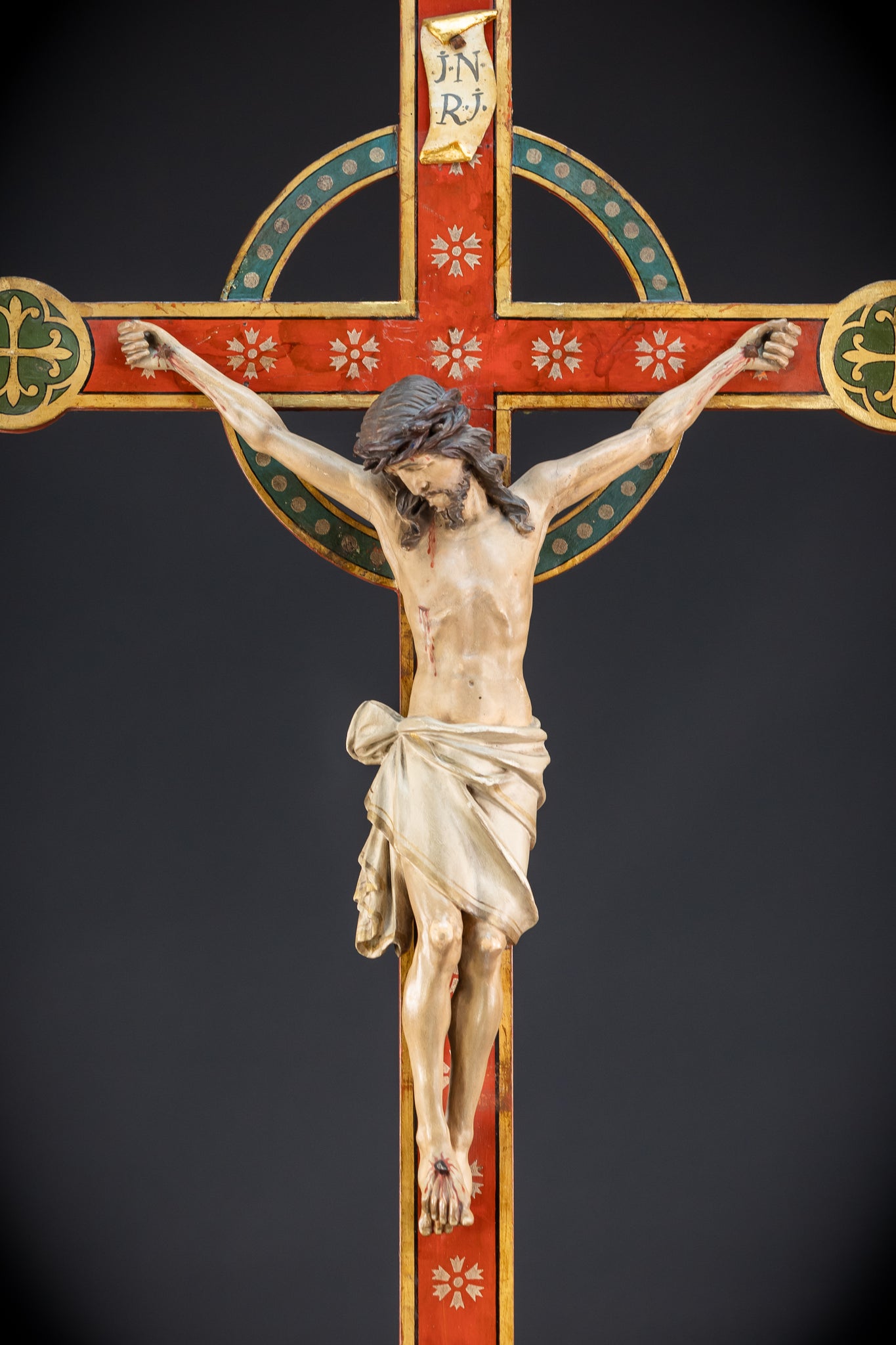 Antique Wood Carved Crucifix | 1800s Antique | 37.4 inches / 95 cm