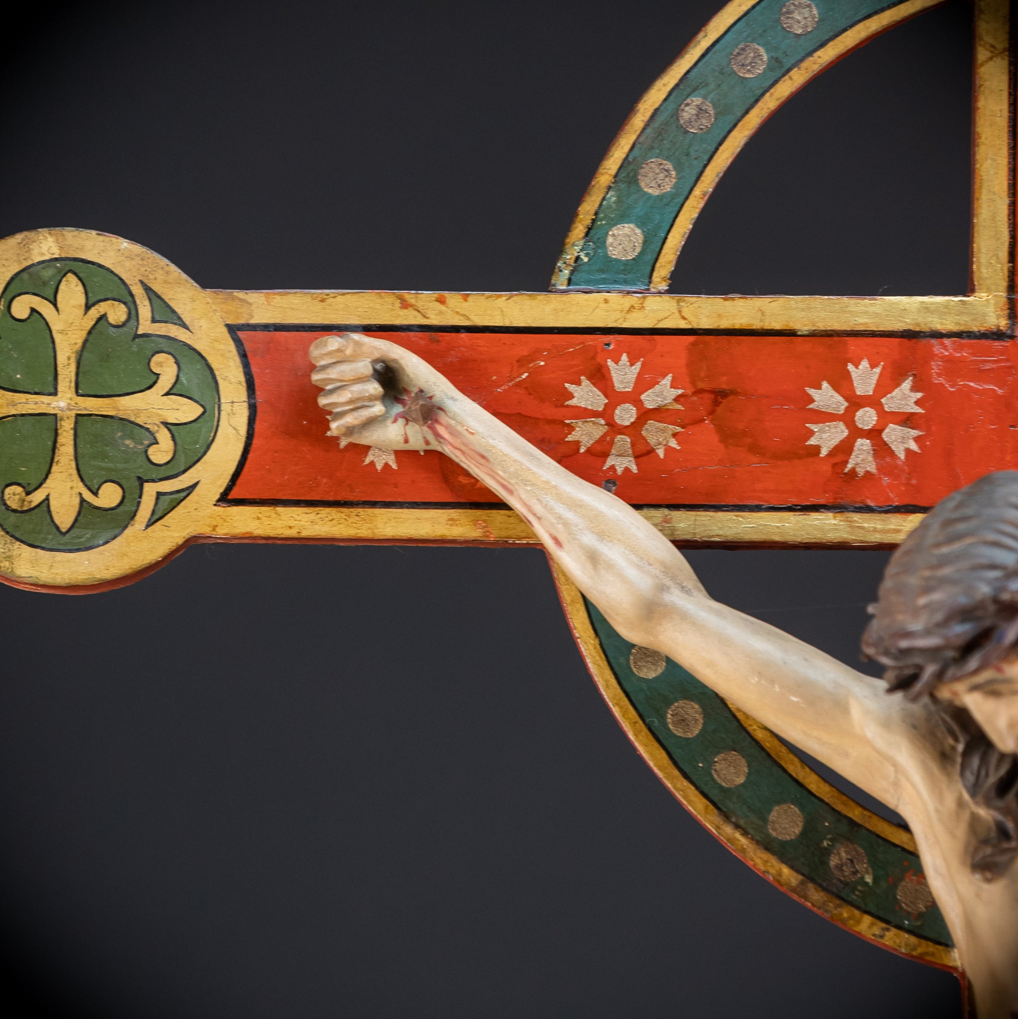 Antique Wood Carved Crucifix | 1800s Antique | 37.4 inches / 95 cm