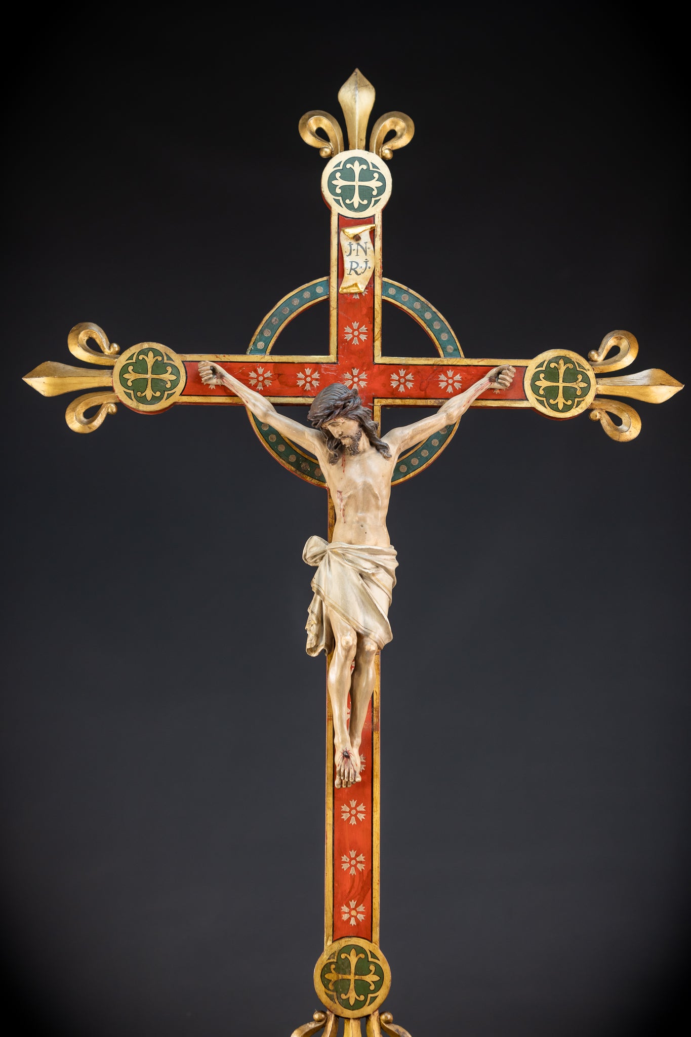 Antique Wood Carved Crucifix | 1800s Antique | 37.4 inches / 95 cm
