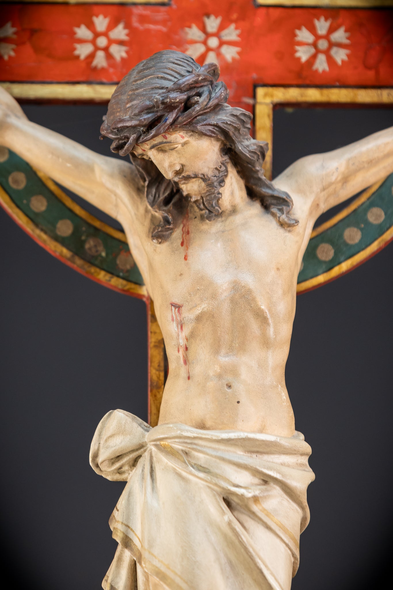 Antique Wood Carved Crucifix | 1800s Antique | 37.4 inches / 95 cm