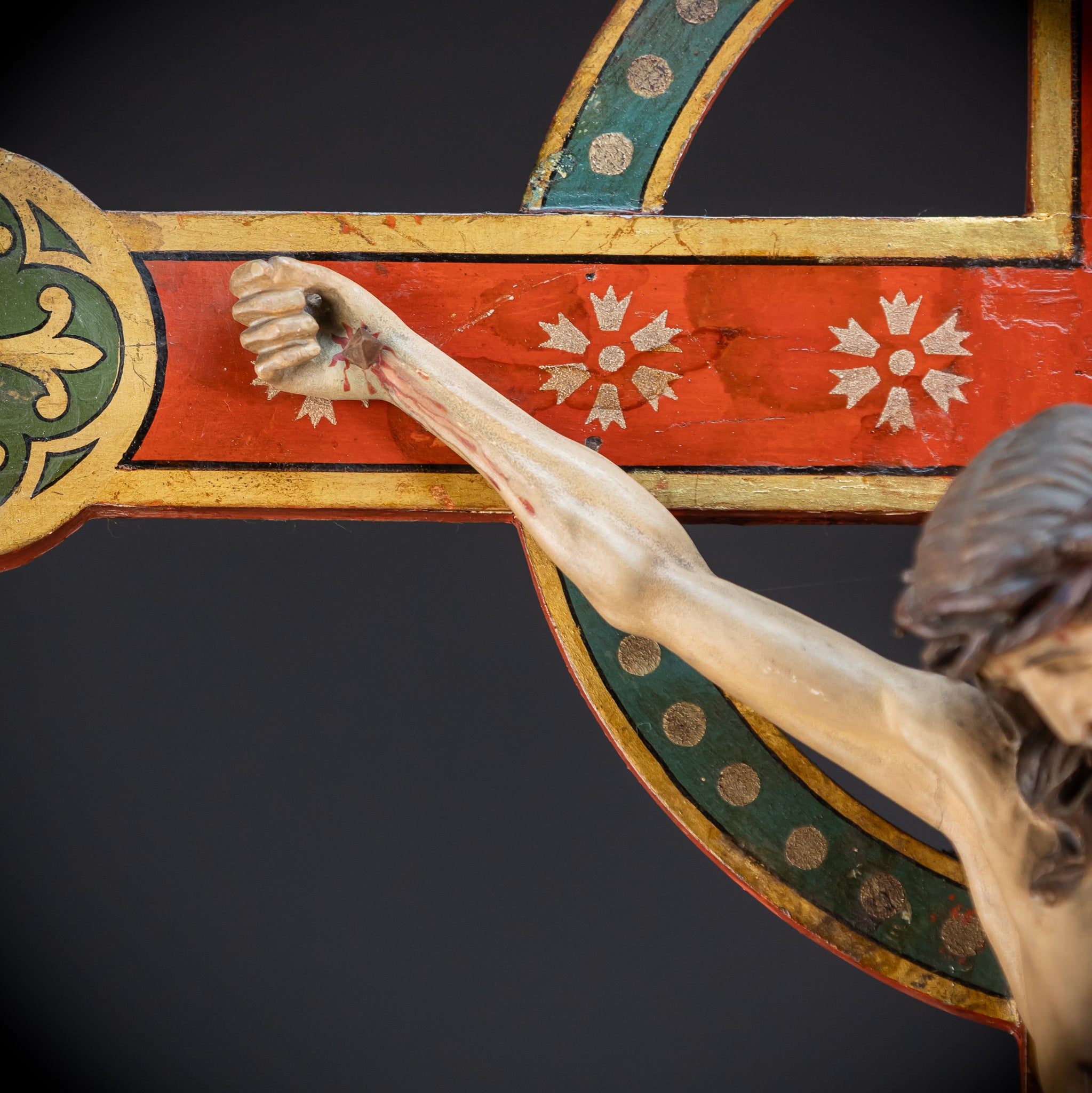 Antique Wood Carved Crucifix | 1800s Antique | 37.4 inches / 95 cm