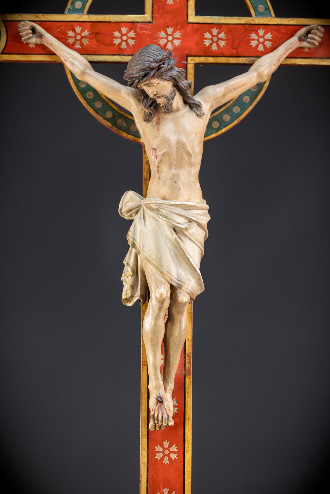 Antique Wood Carved Crucifix | 1800s Antique | 37.4 inches / 95 cm