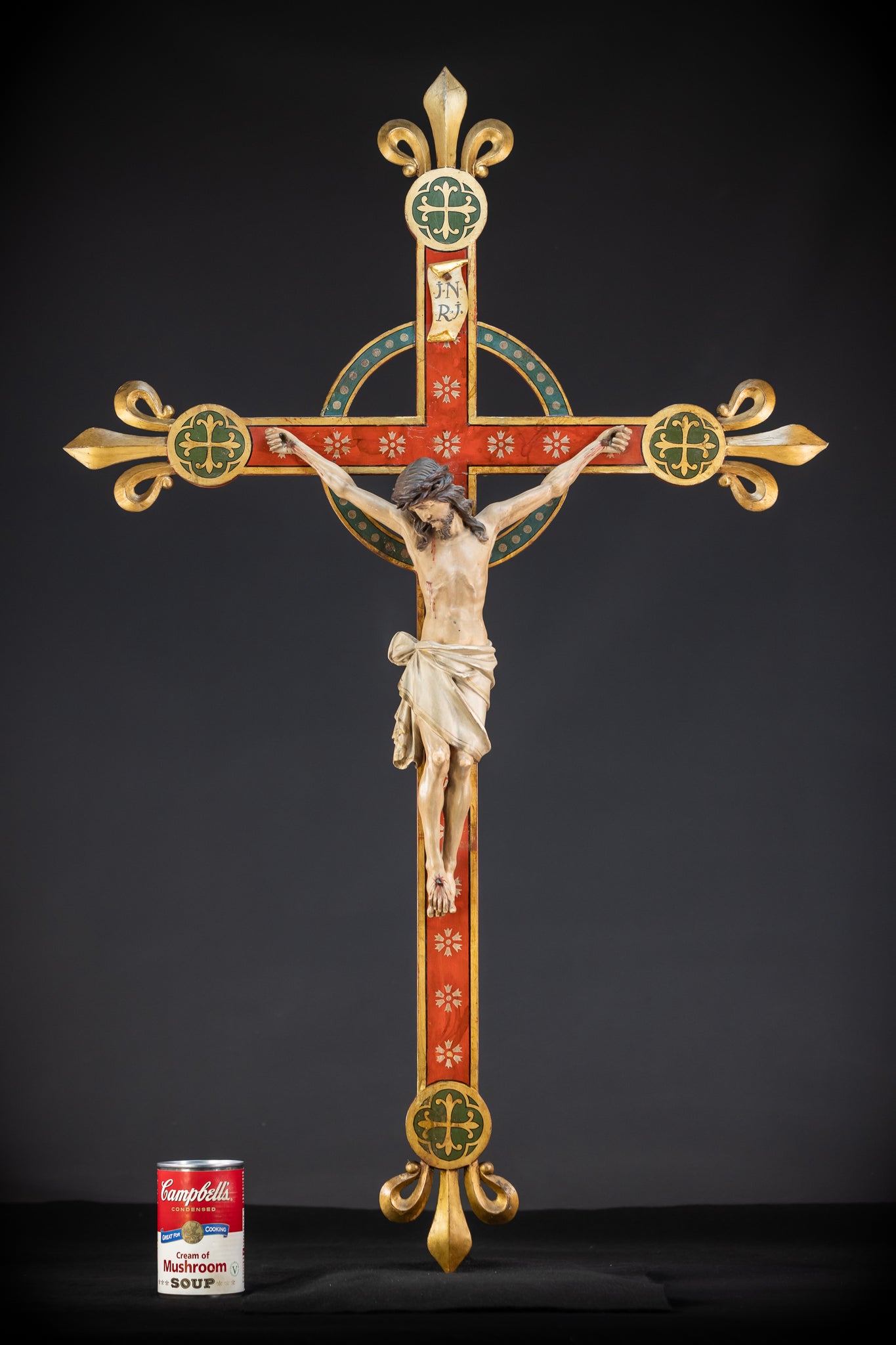 Antique Wood Carved Crucifix | 1800s Antique | 37.4 inches / 95 cm