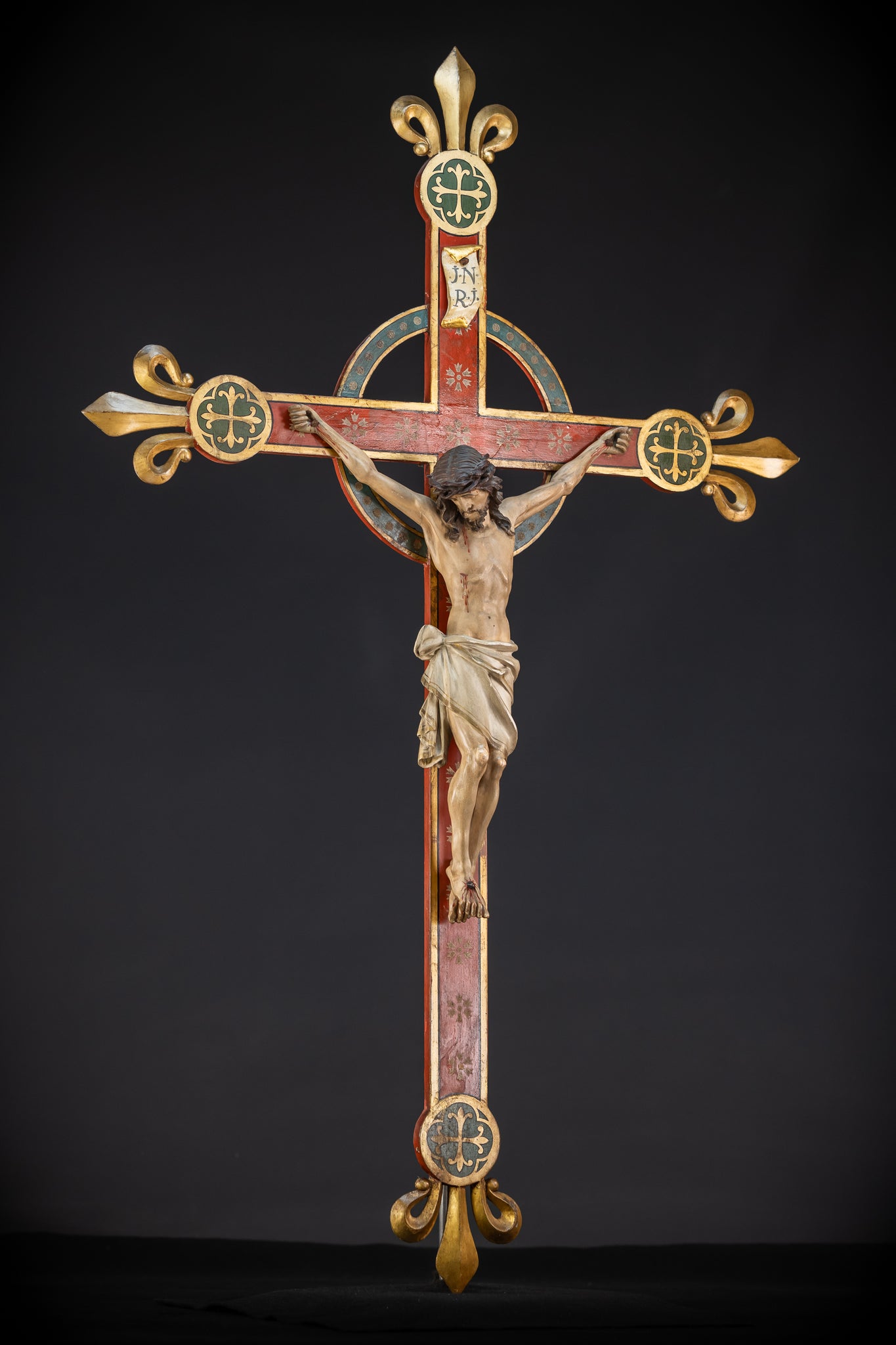 Antique Wood Carved Crucifix | 1800s Antique | 37.4 inches / 95 cm