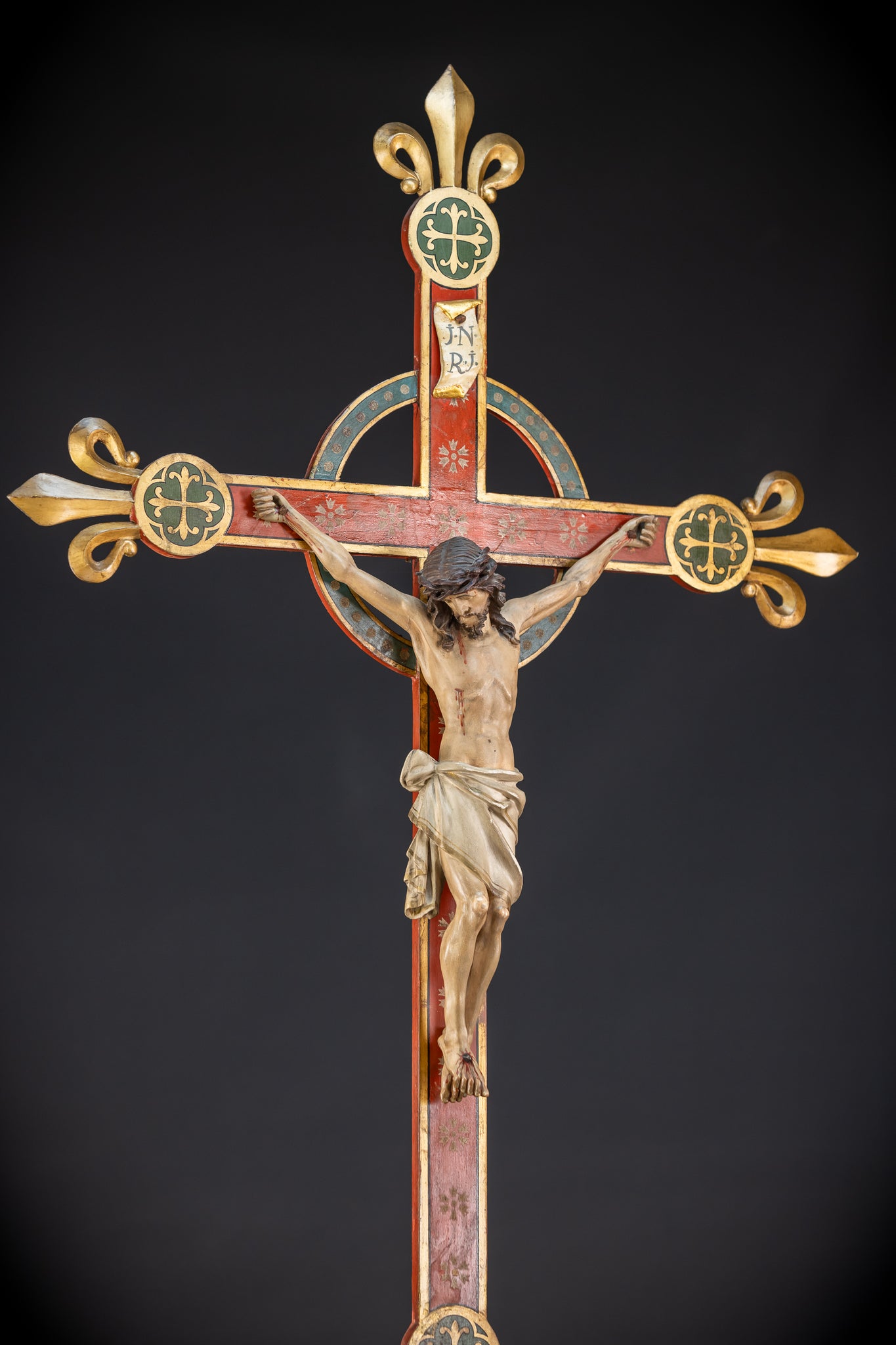 Antique Wood Carved Crucifix | 1800s Antique | 37.4 inches / 95 cm