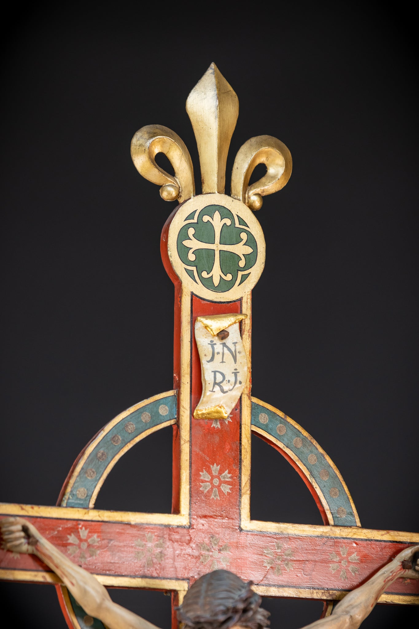 Antique Wood Carved Crucifix | 1800s Antique | 37.4 inches / 95 cm