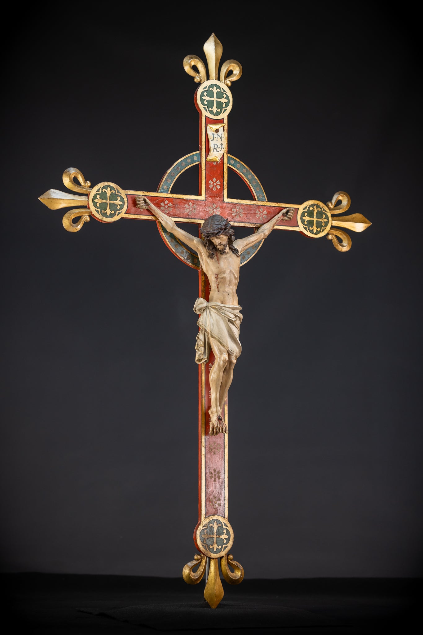 Antique Wood Carved Crucifix | 1800s Antique | 37.4 inches / 95 cm