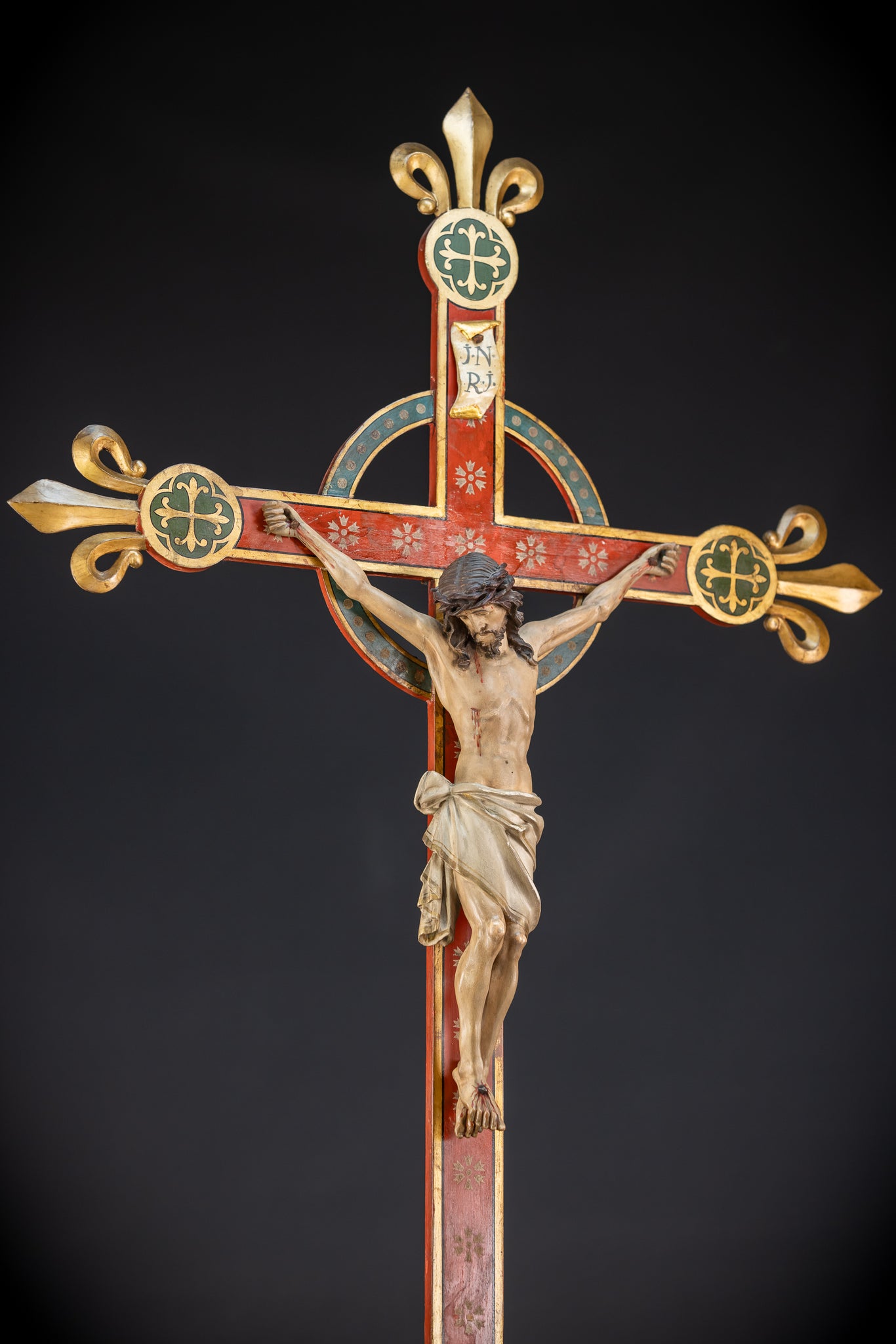Antique Wood Carved Crucifix | 1800s Antique | 37.4 inches / 95 cm