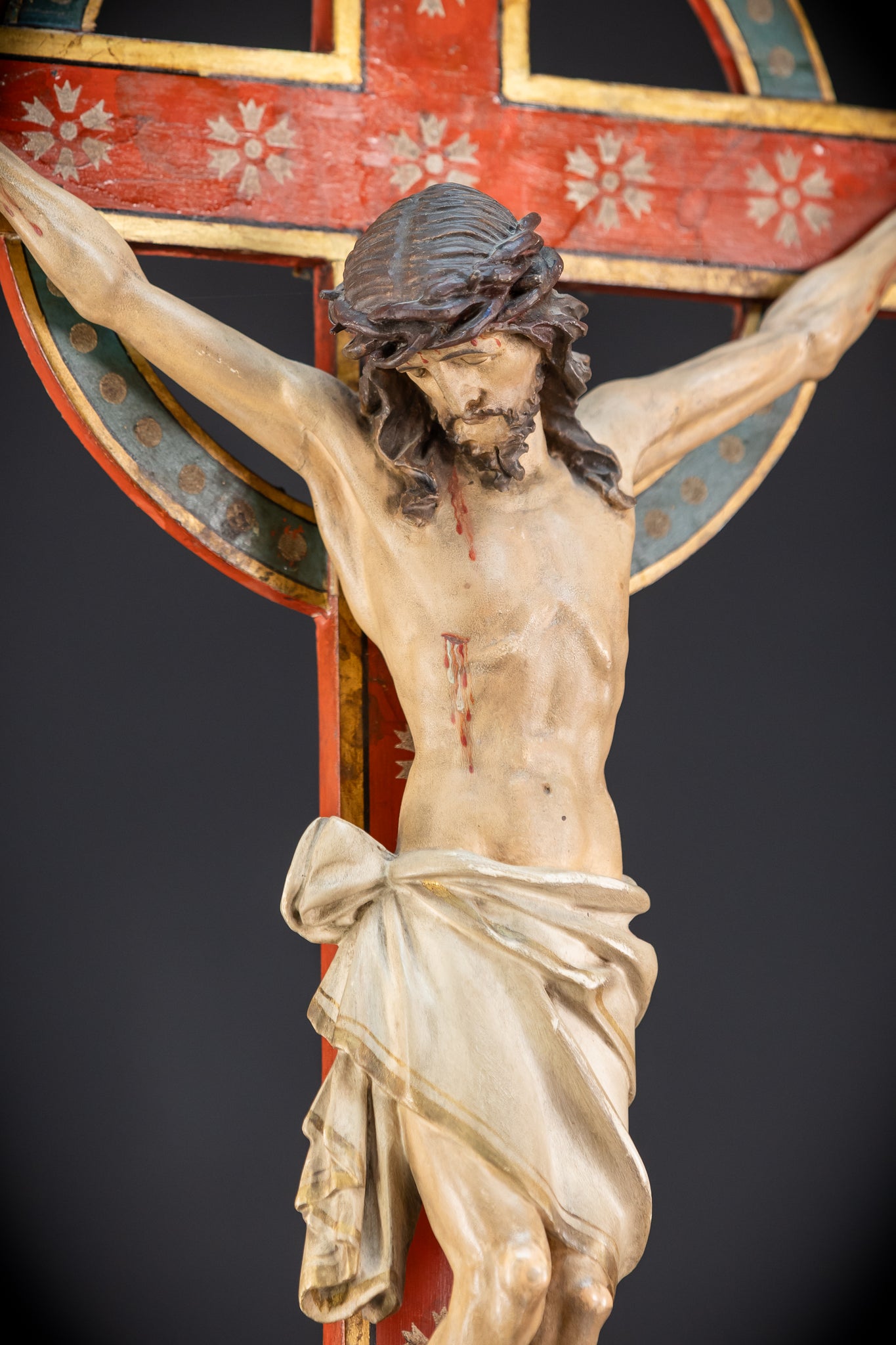 Antique Wood Carved Crucifix | 1800s Antique | 37.4 inches / 95 cm