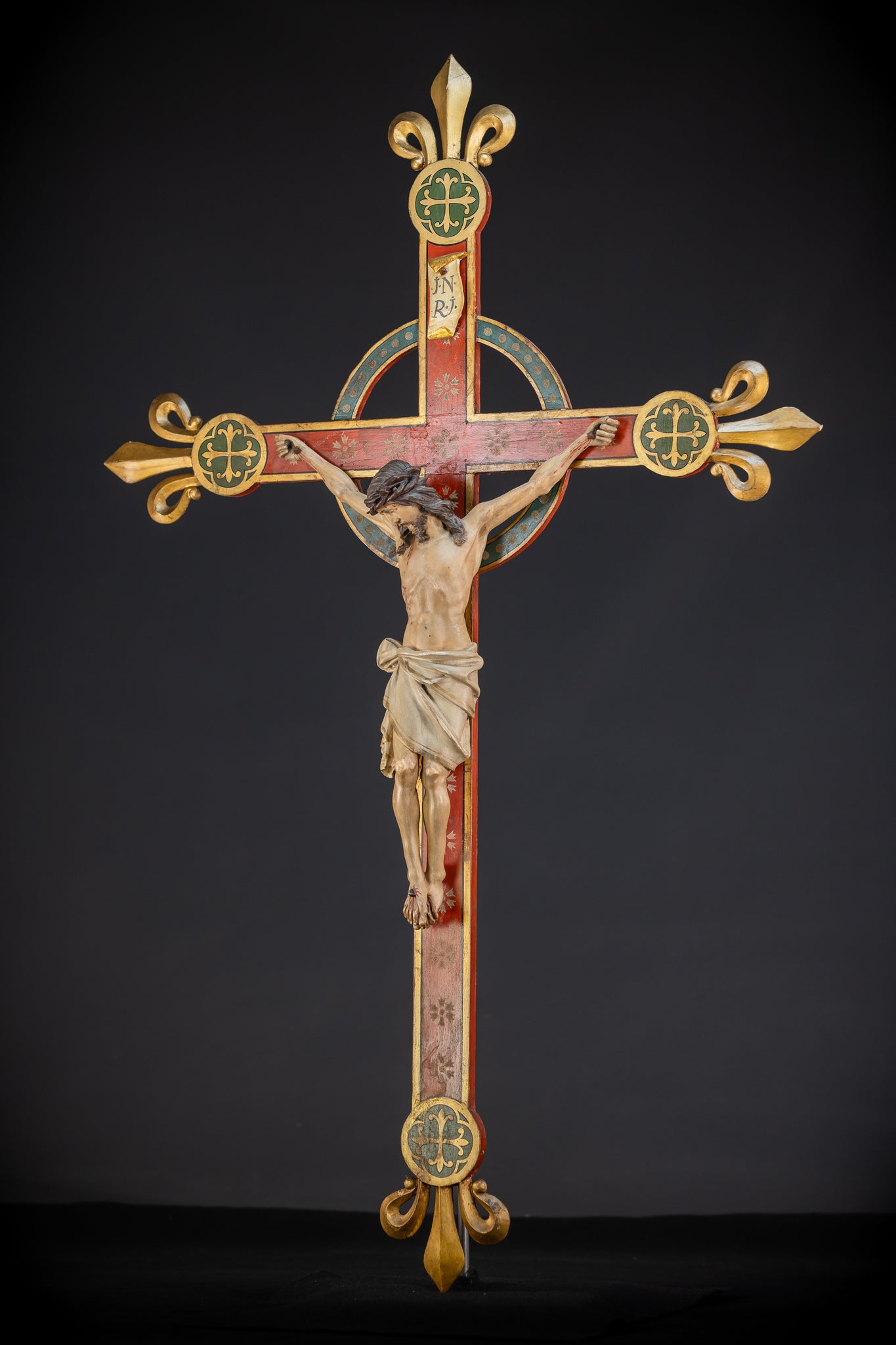Antique Wood Carved Crucifix | 1800s Antique | 37.4 inches / 95 cm