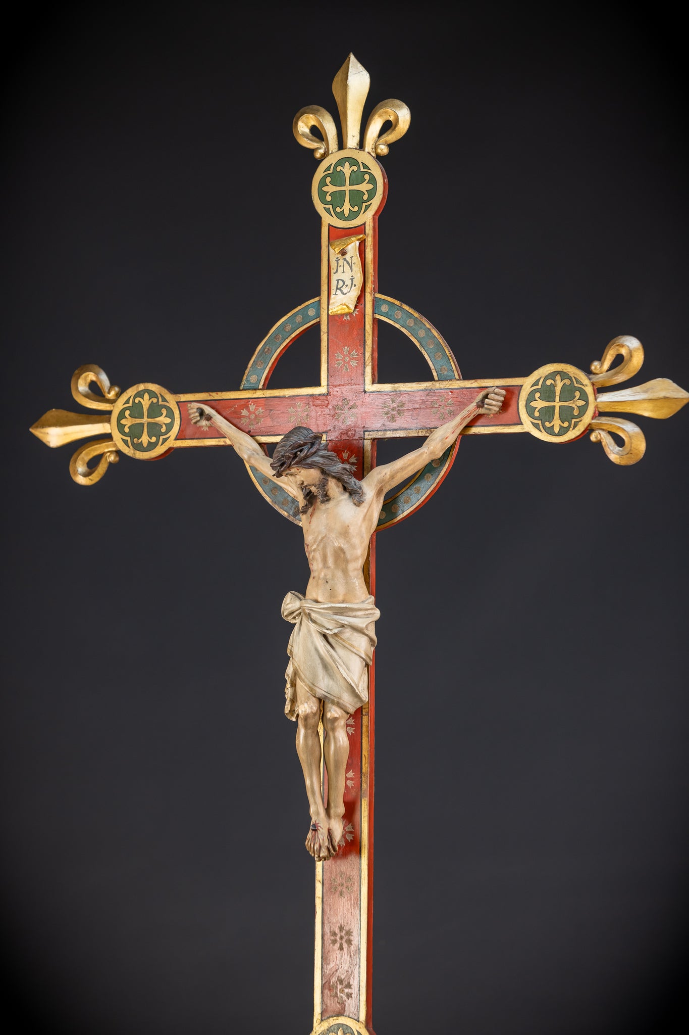 Antique Wood Carved Crucifix | 1800s Antique | 37.4 inches / 95 cm