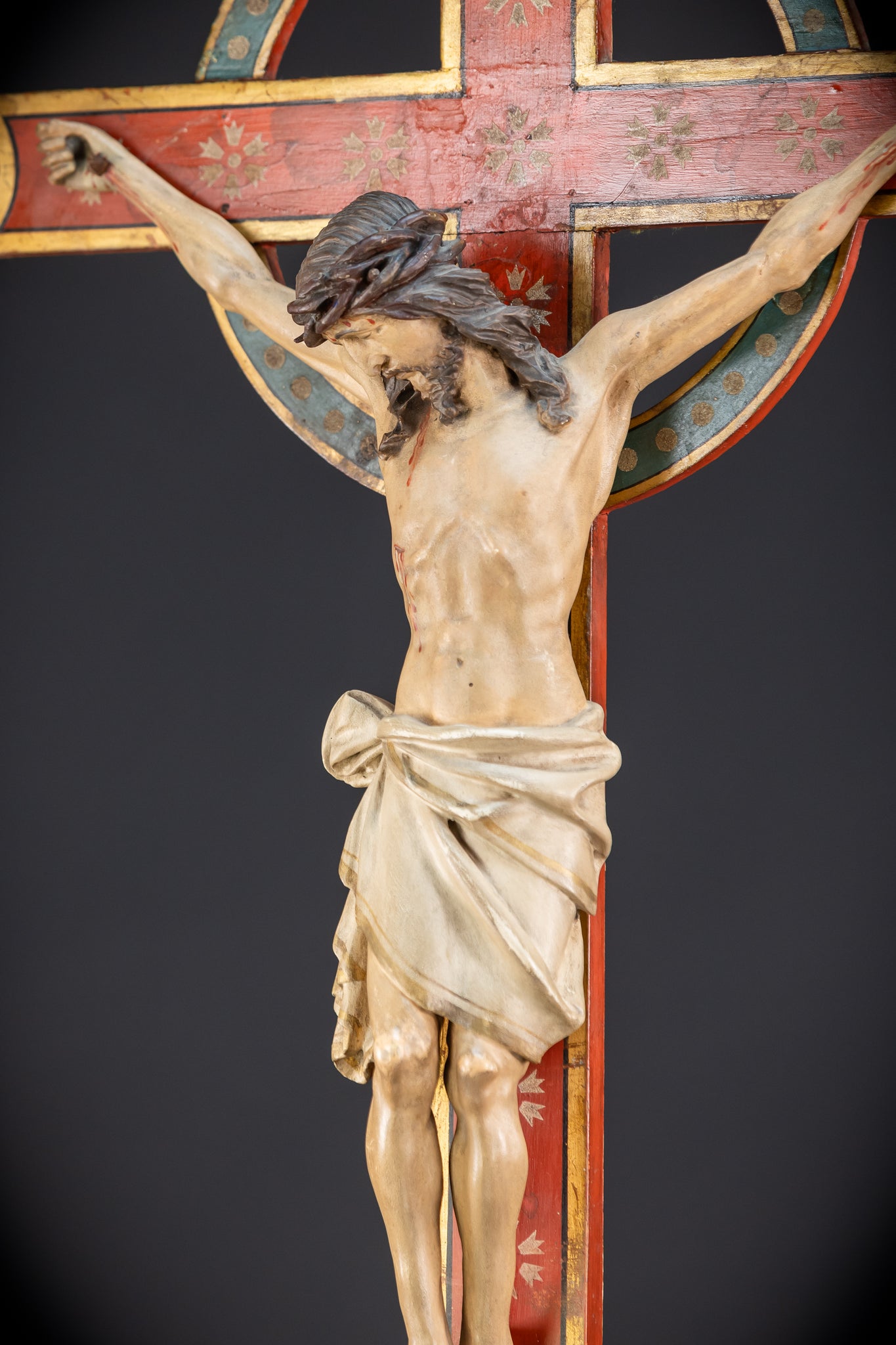 Antique Wood Carved Crucifix | 1800s Antique | 37.4 inches / 95 cm