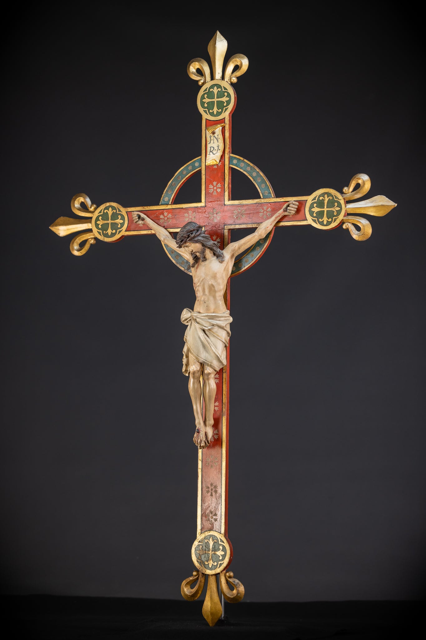Antique Wood Carved Crucifix | 1800s Antique | 37.4 inches / 95 cm