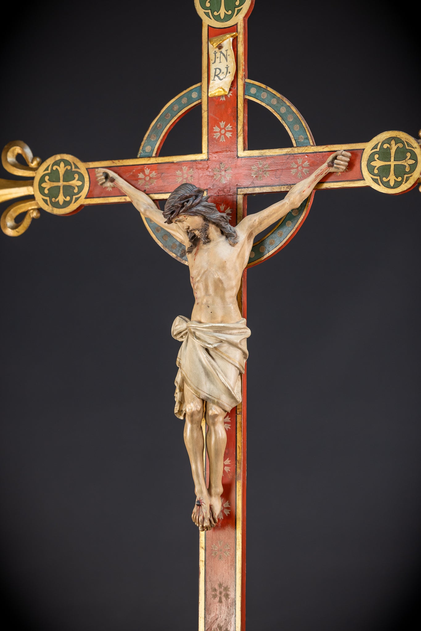 Antique Wood Carved Crucifix | 1800s Antique | 37.4 inches / 95 cm