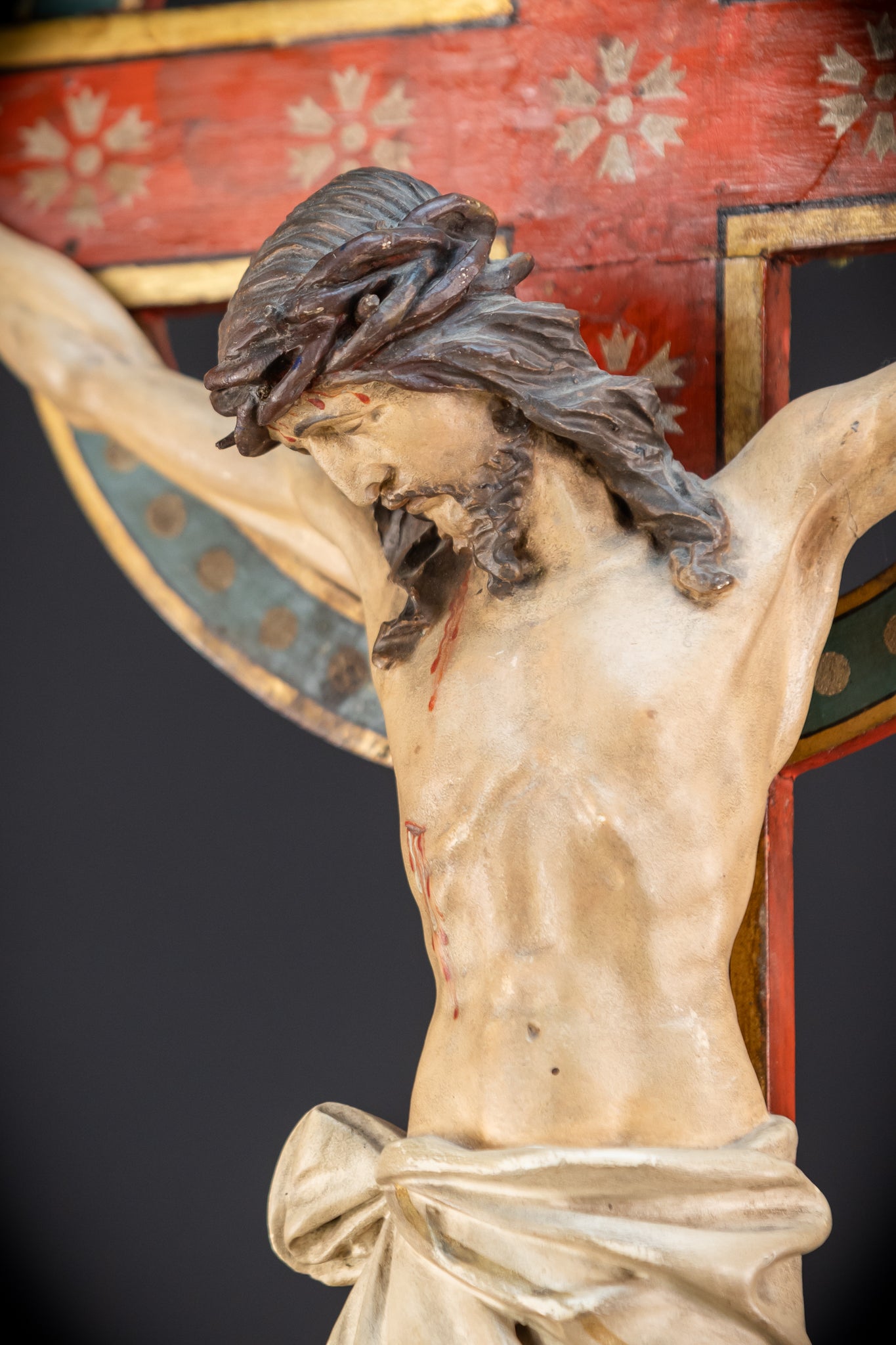 Antique Wood Carved Crucifix | 1800s Antique | 37.4 inches / 95 cm