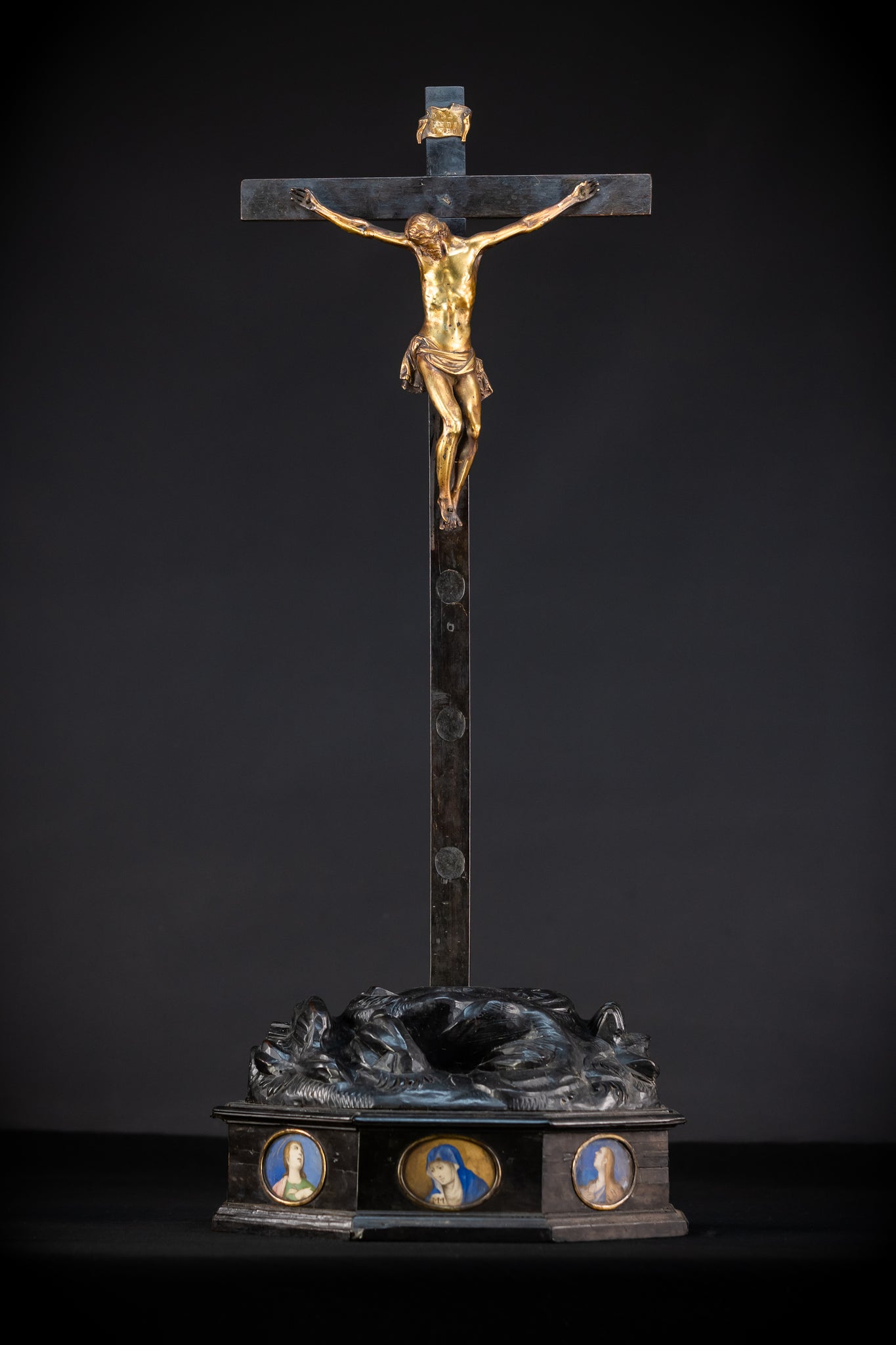 RARE 1500s Wooden Crucifix w Bronze Corpus Christi | 29.5"