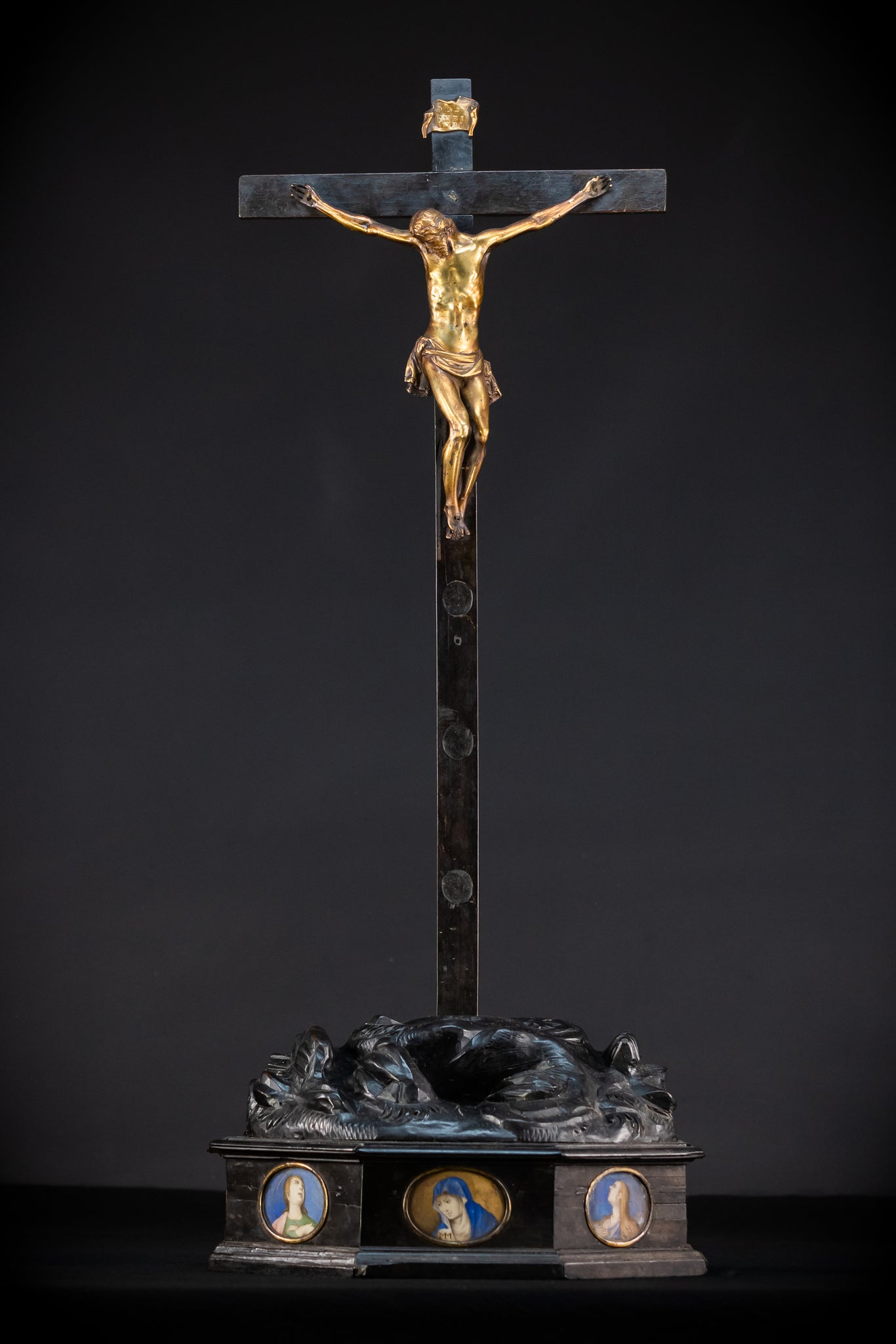 RARE 1500s Wooden Crucifix w Bronze Corpus Christi | 29.5"