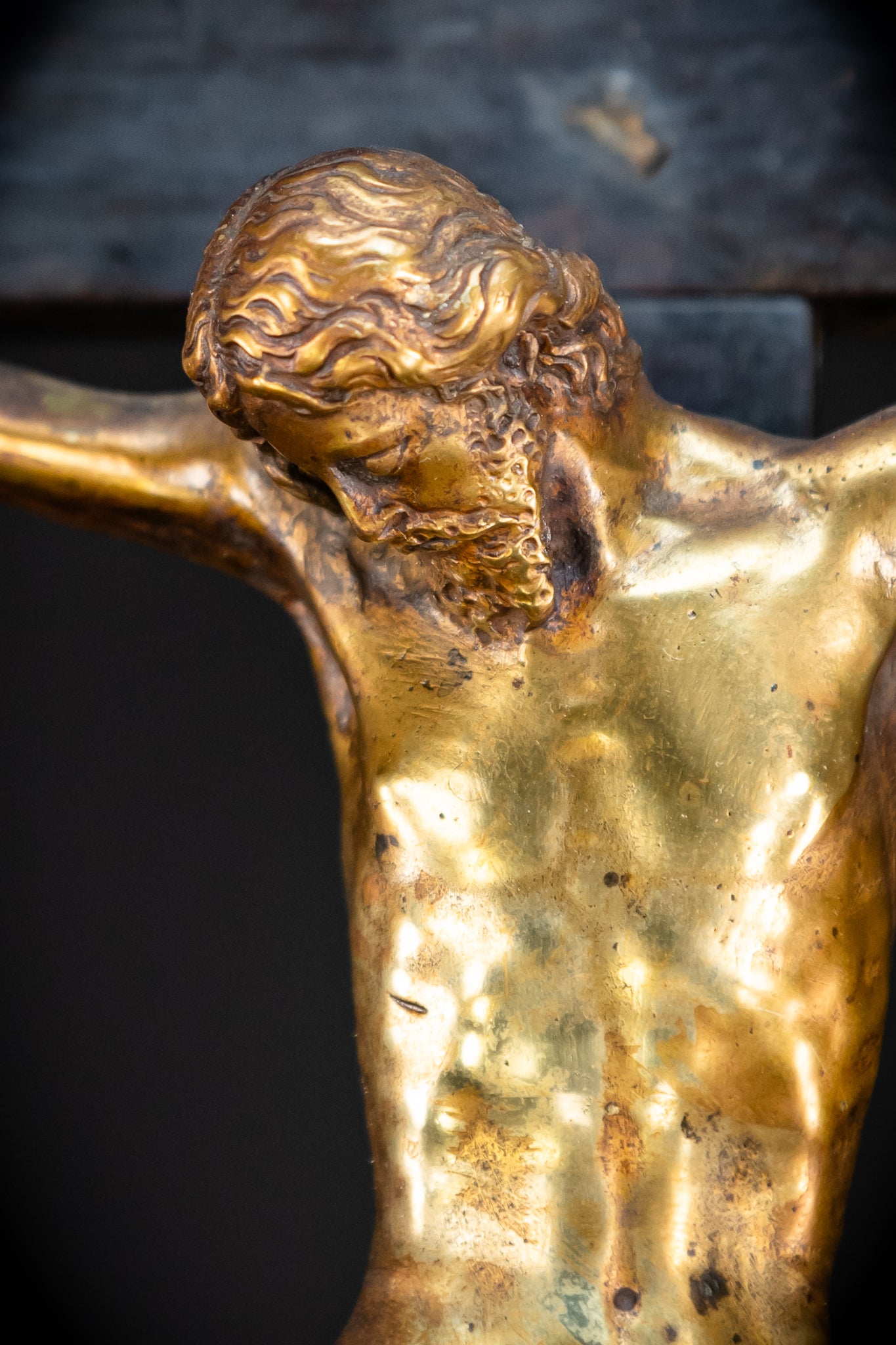RARE 1500s Wooden Crucifix w Bronze Corpus Christi | 29.5"