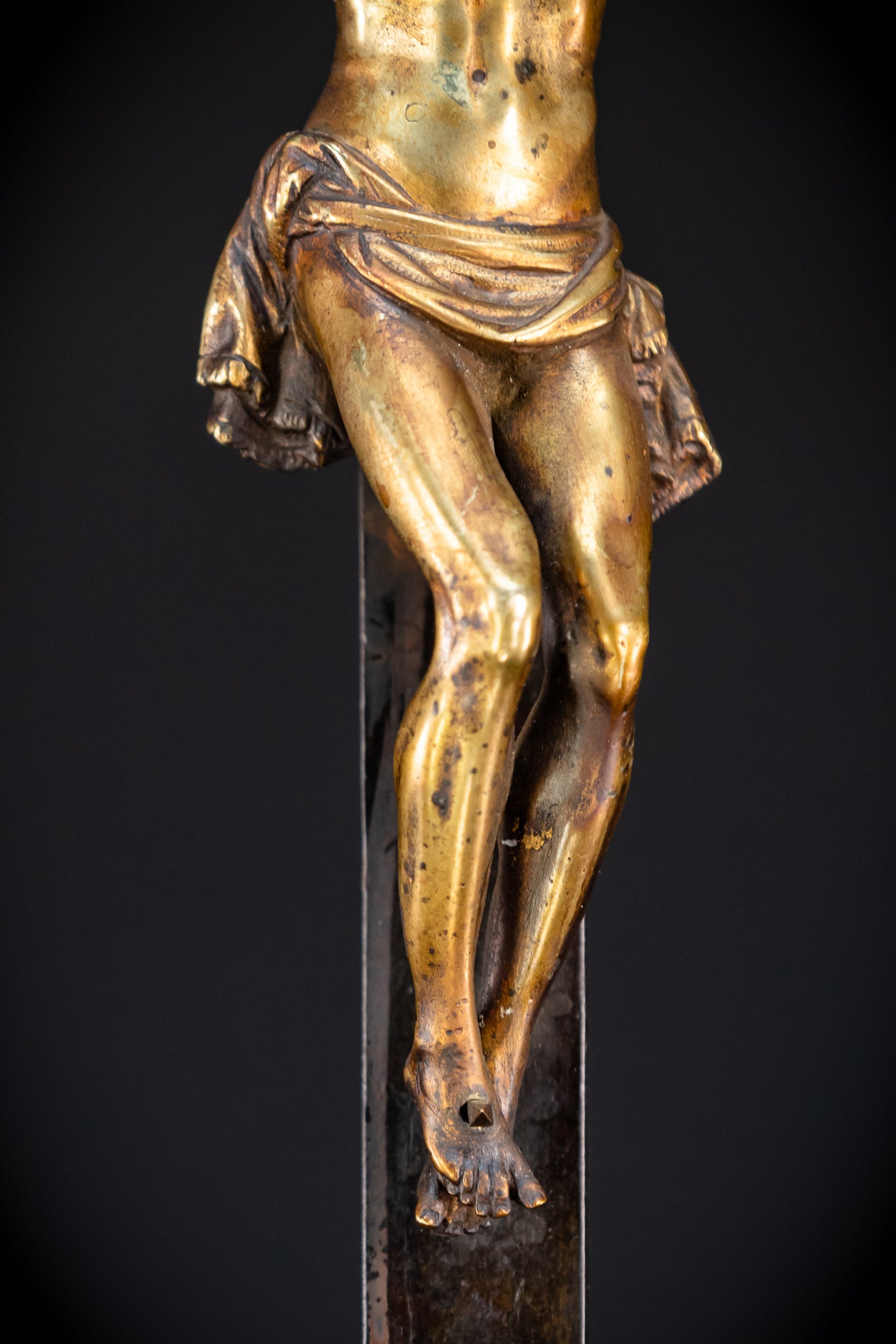RARE 1500s Wooden Crucifix w Bronze Corpus Christi | 29.5"