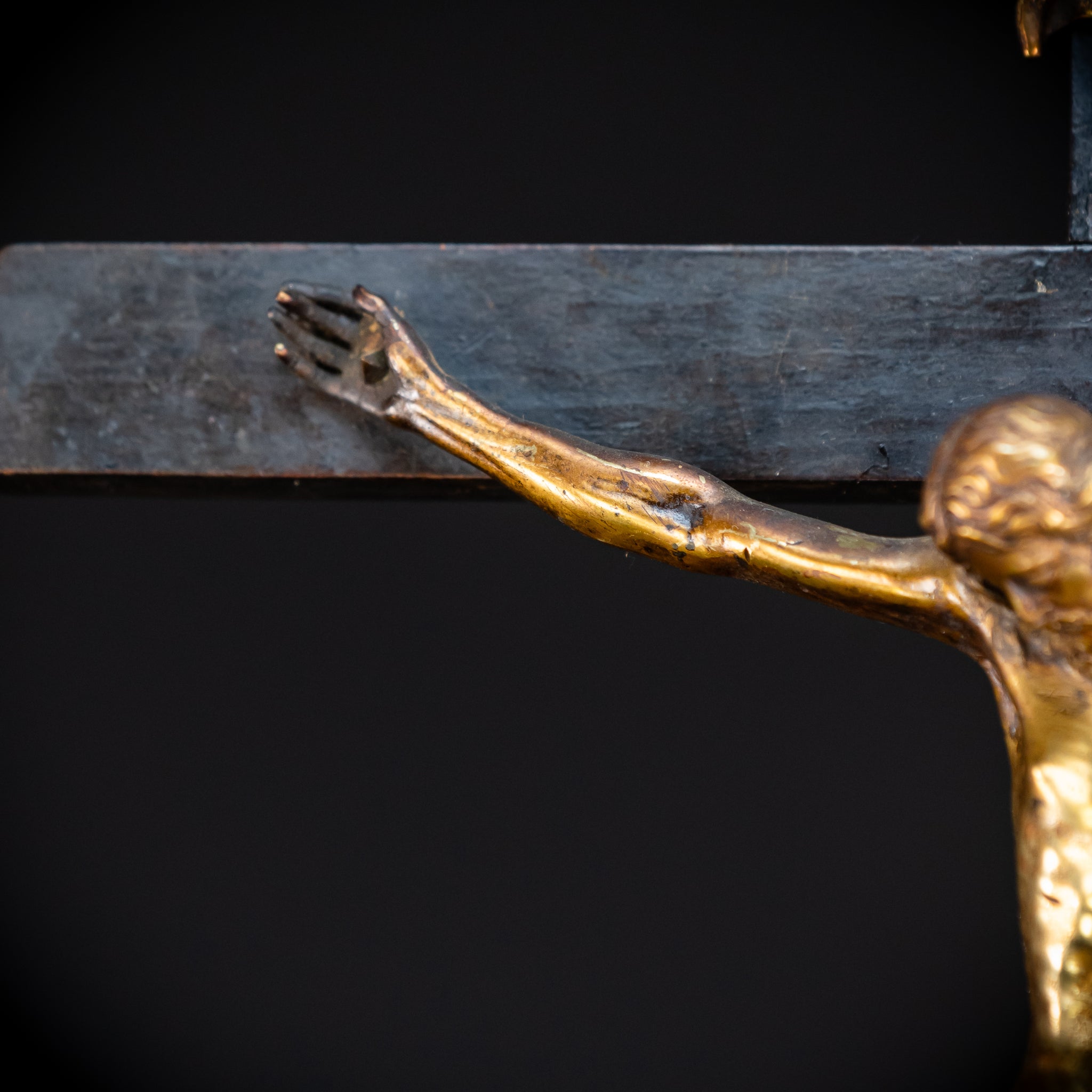 RARE 1500s Wooden Crucifix w Bronze Corpus Christi | 29.5"