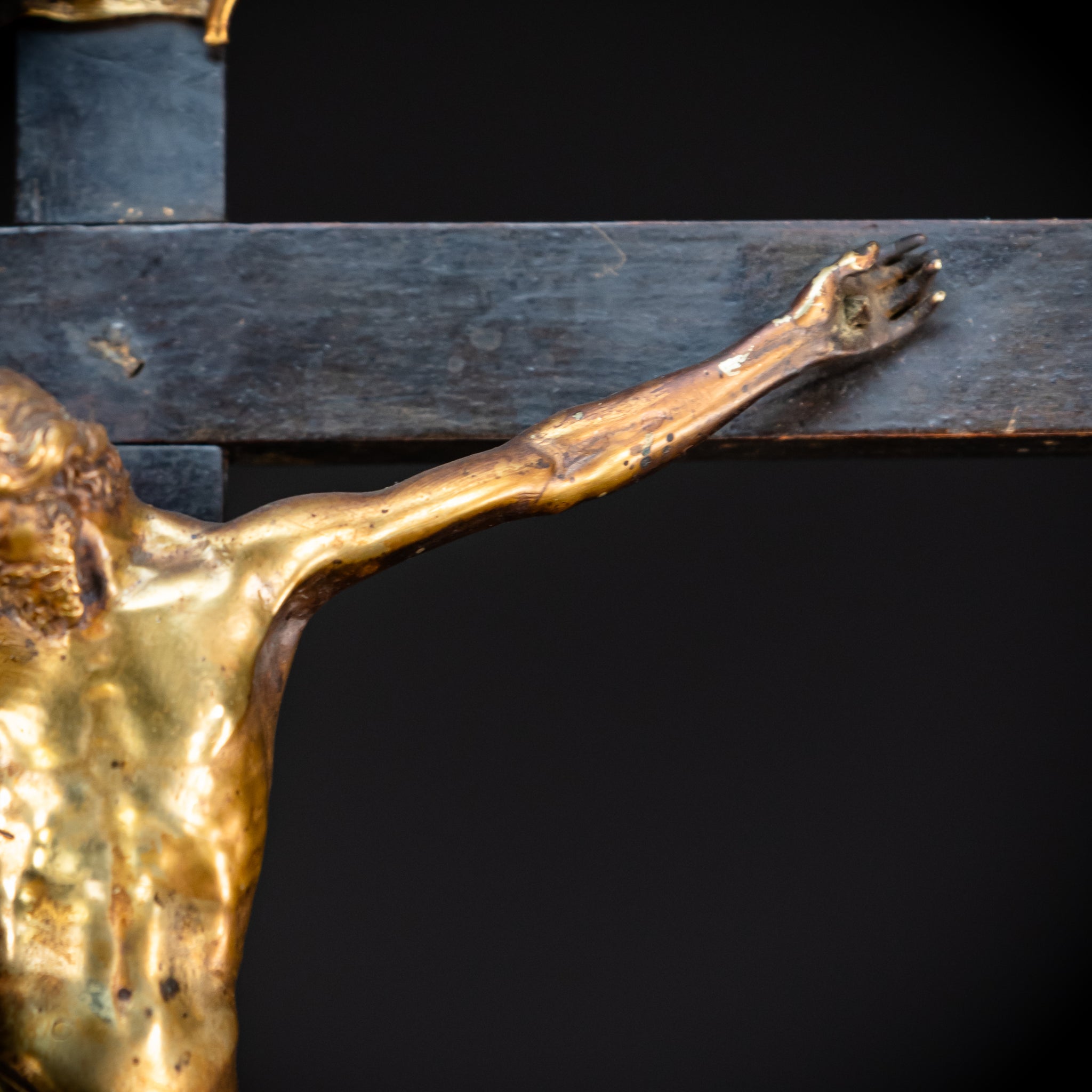 RARE 1500s Wooden Crucifix w Bronze Corpus Christi | 29.5"