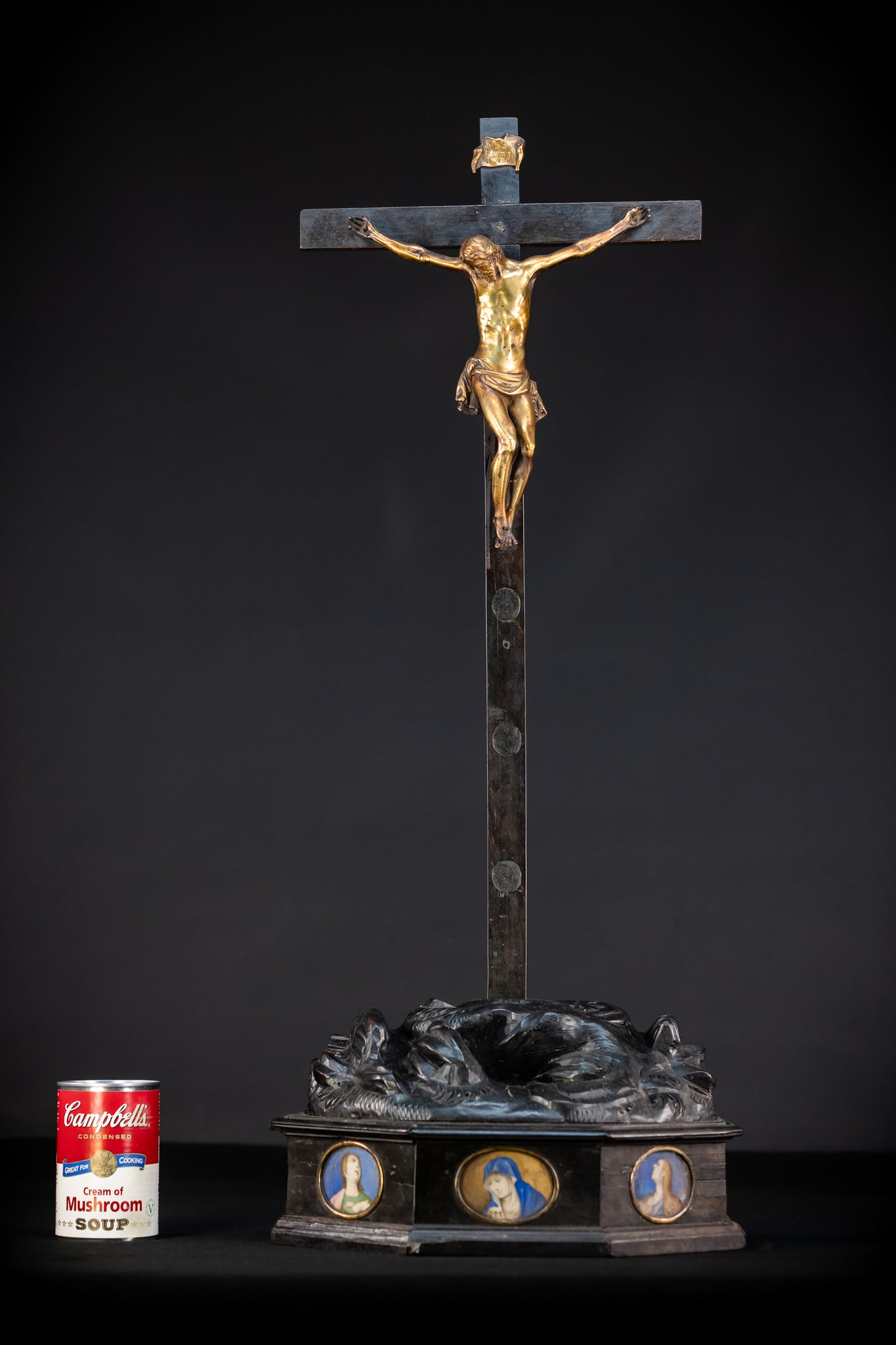 RARE 1500s Wooden Crucifix w Bronze Corpus Christi | 29.5"