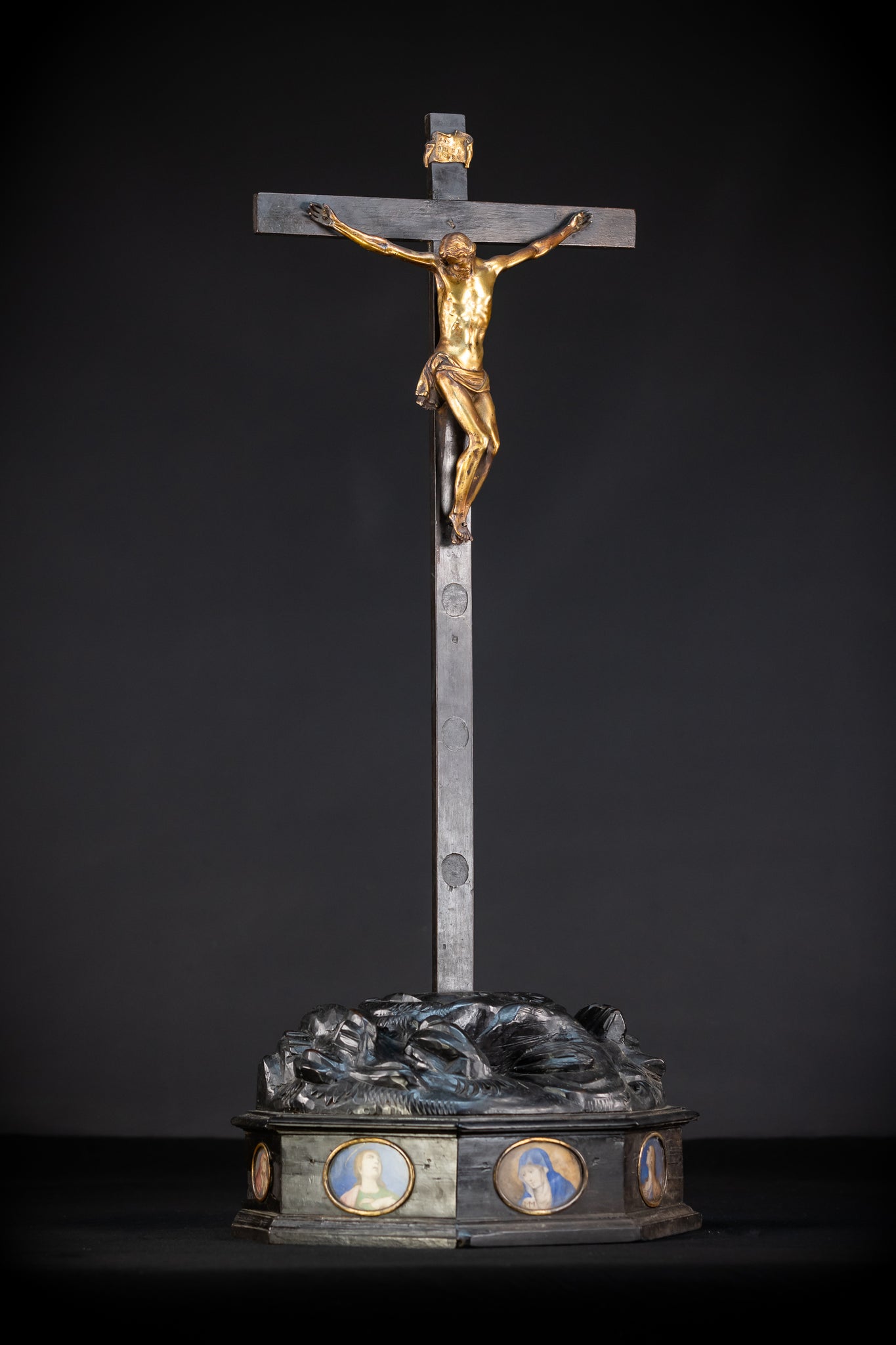 RARE 1500s Wooden Crucifix w Bronze Corpus Christi | 29.5"
