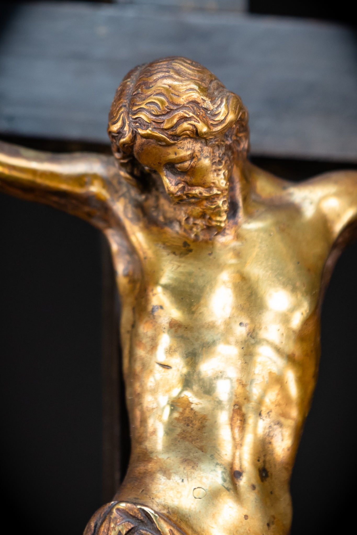 RARE 1500s Wooden Crucifix w Bronze Corpus Christi | 29.5"